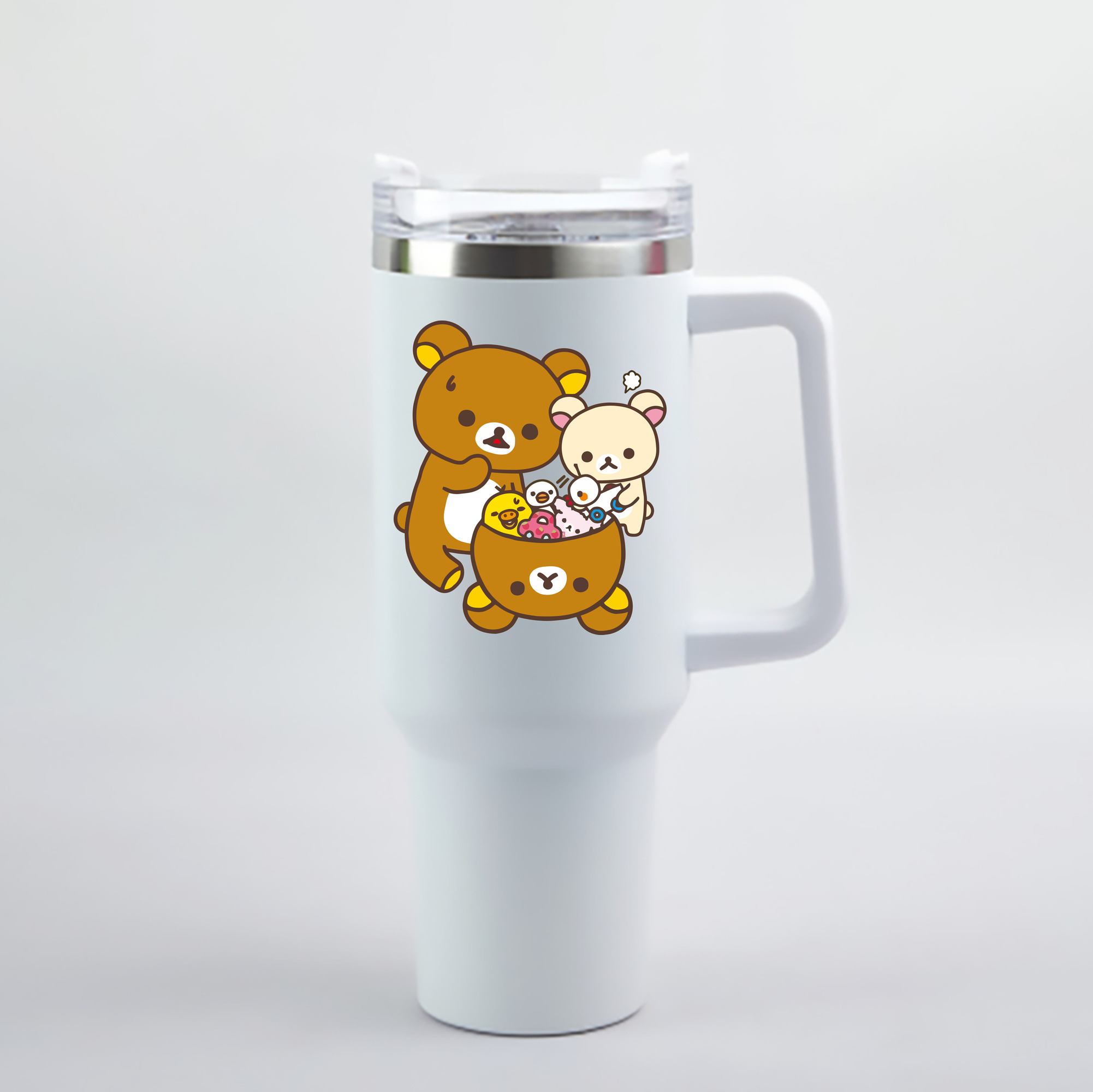 （画像用） リラックマ リラックマ キイロイトリ Rilakkuma Korilakkuma Kiiroitori 1200mL車用タンブラー - クリスタルステッカー（プラスチックストロー付き）