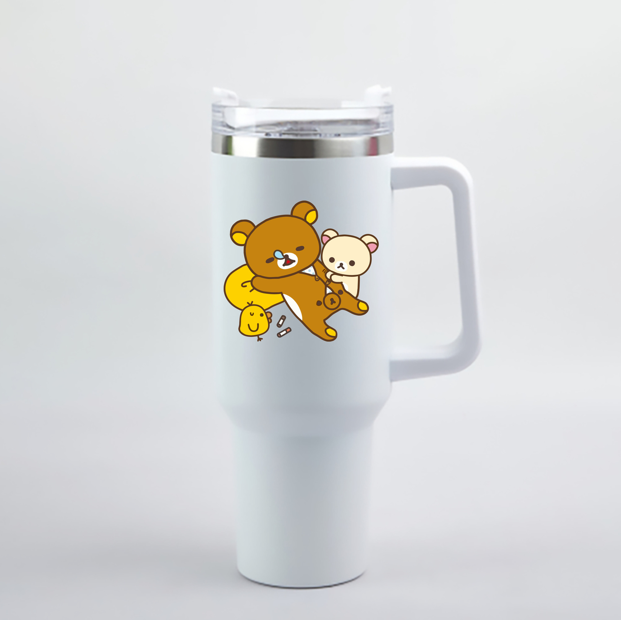 （画像用） リラックマ リラックマ キイロイトリ Rilakkuma Korilakkuma Kiiroitori 1200mL車用タンブラー - クリスタルステッカー（プラスチックストロー付き）