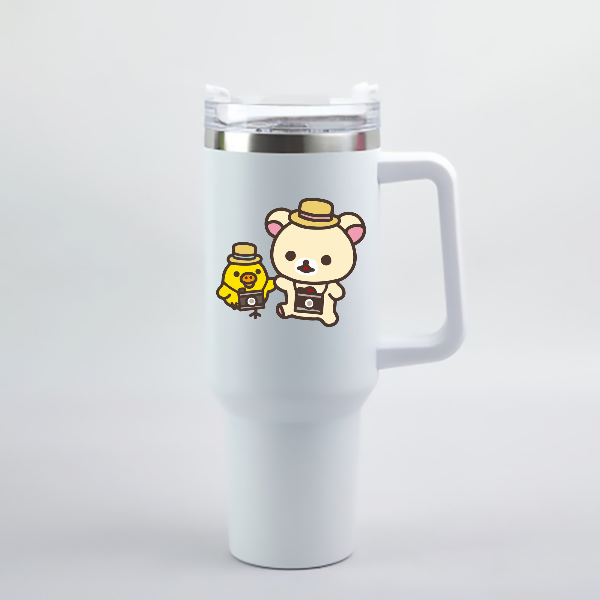 （画像用） リラックマ リラックマ キイロイトリ Rilakkuma Korilakkuma Kiiroitori 1200mL車用タンブラー - クリスタルステッカー（プラスチックストロー付き）