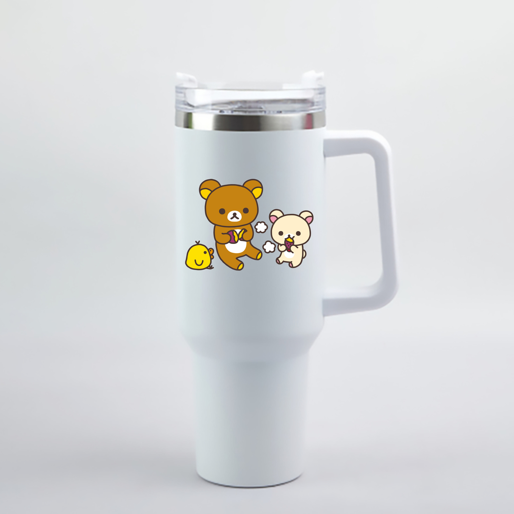 （画像用） リラックマ リラックマ キイロイトリ Rilakkuma Korilakkuma Kiiroitori 1200mL車用タンブラー - クリスタルステッカー（プラスチックストロー付き）