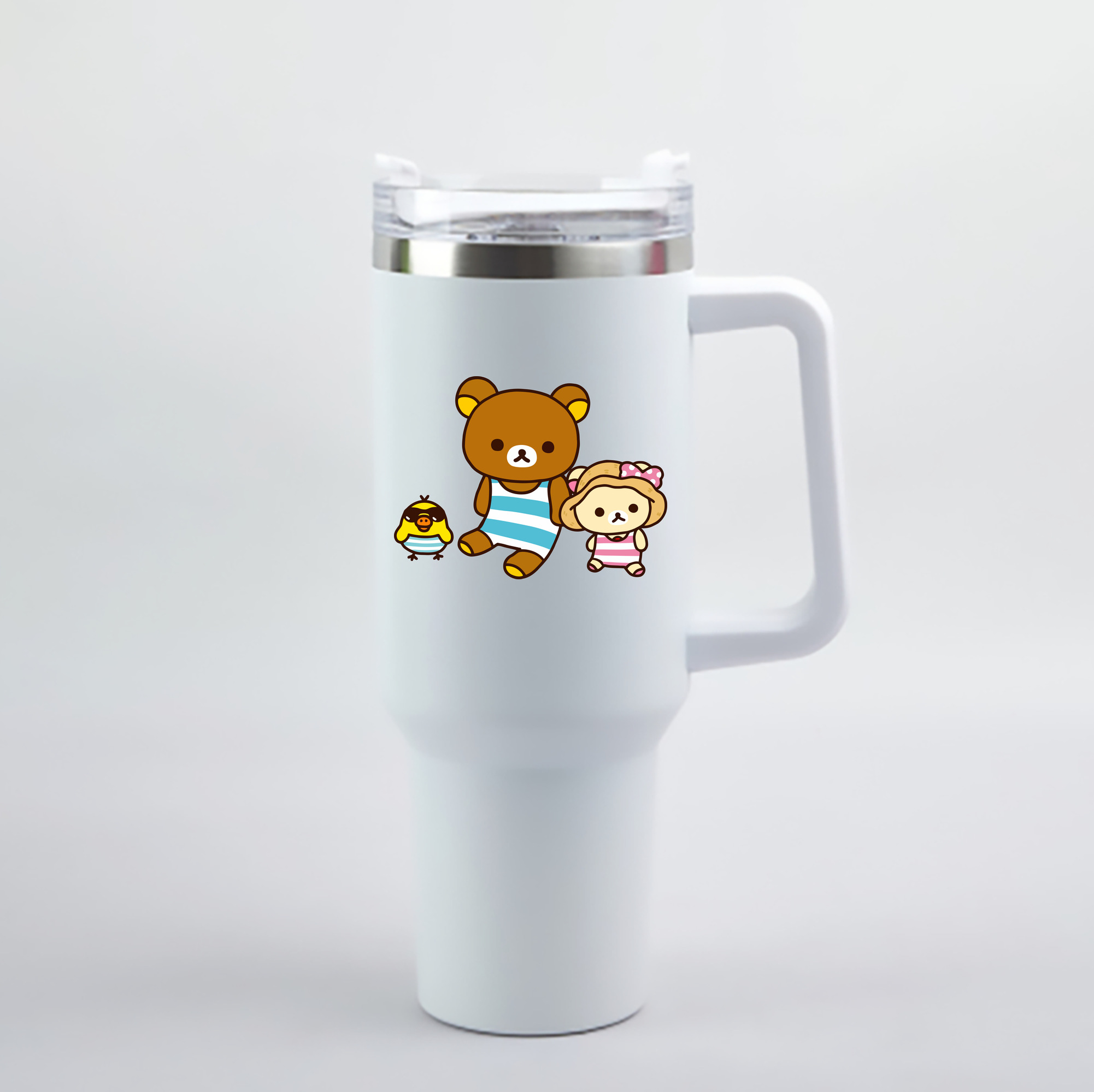 （画像用） リラックマ リラックマ キイロイトリ Rilakkuma Korilakkuma Kiiroitori 1200mL車用タンブラー - クリスタルステッカー（プラスチックストロー付き）