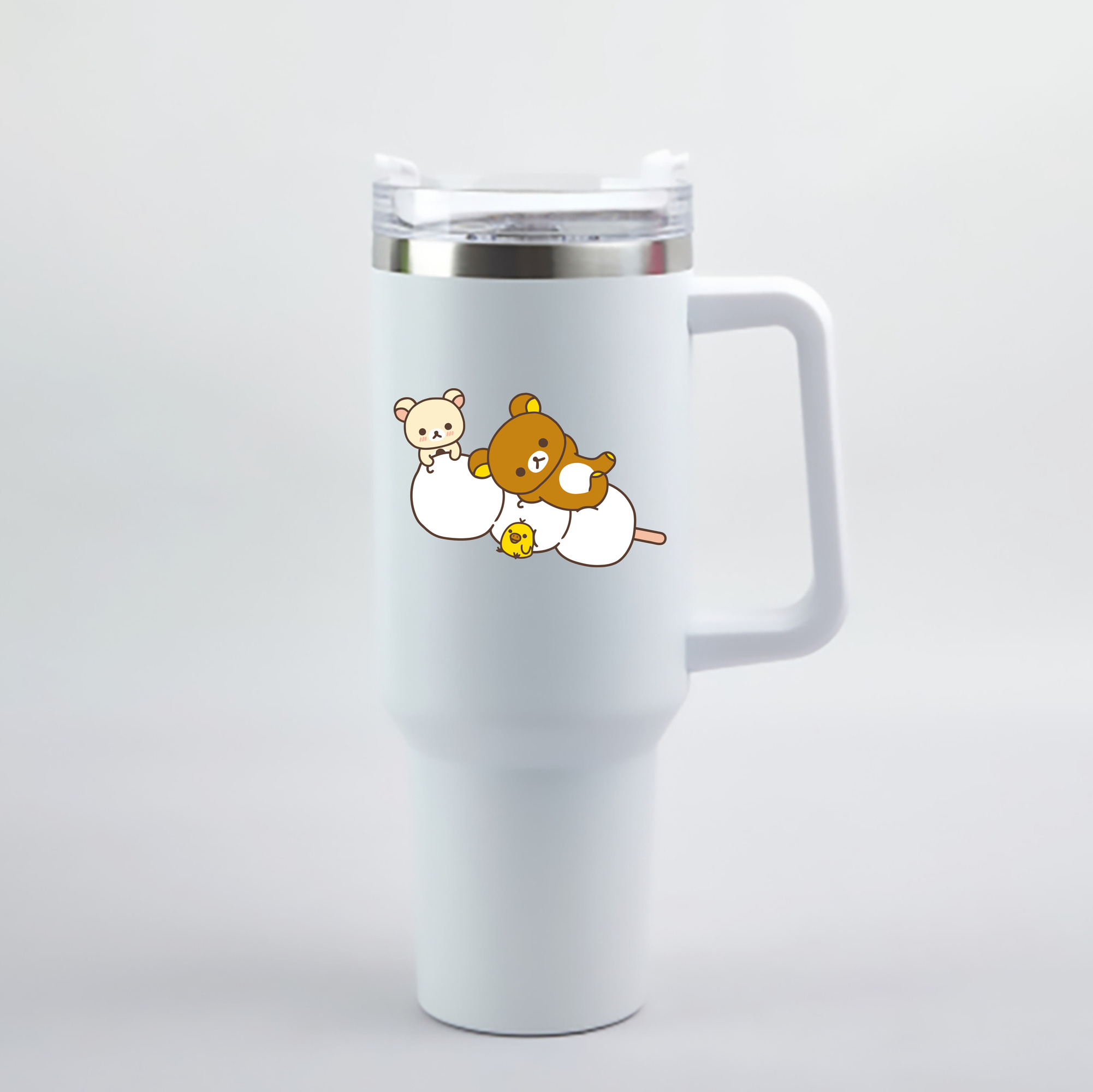 （画像用） リラックマ リラックマ キイロイトリ Rilakkuma Korilakkuma Kiiroitori 1200mL車用タンブラー - クリスタルステッカー（プラスチックストロー付き）