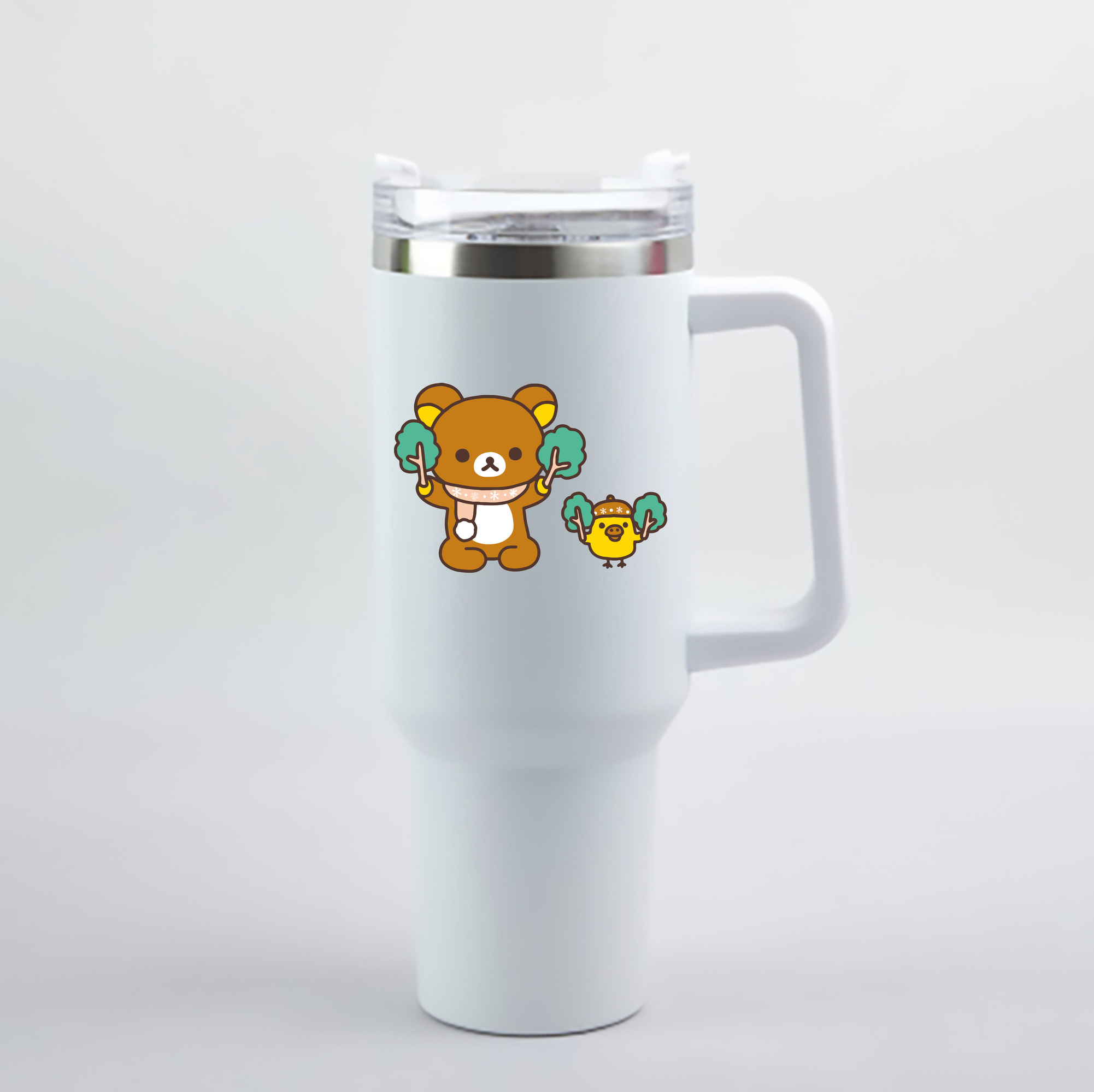（画像用） リラックマ リラックマ キイロイトリ Rilakkuma Korilakkuma Kiiroitori 1200mL車用タンブラー - クリスタルステッカー（プラスチックストロー付き）
