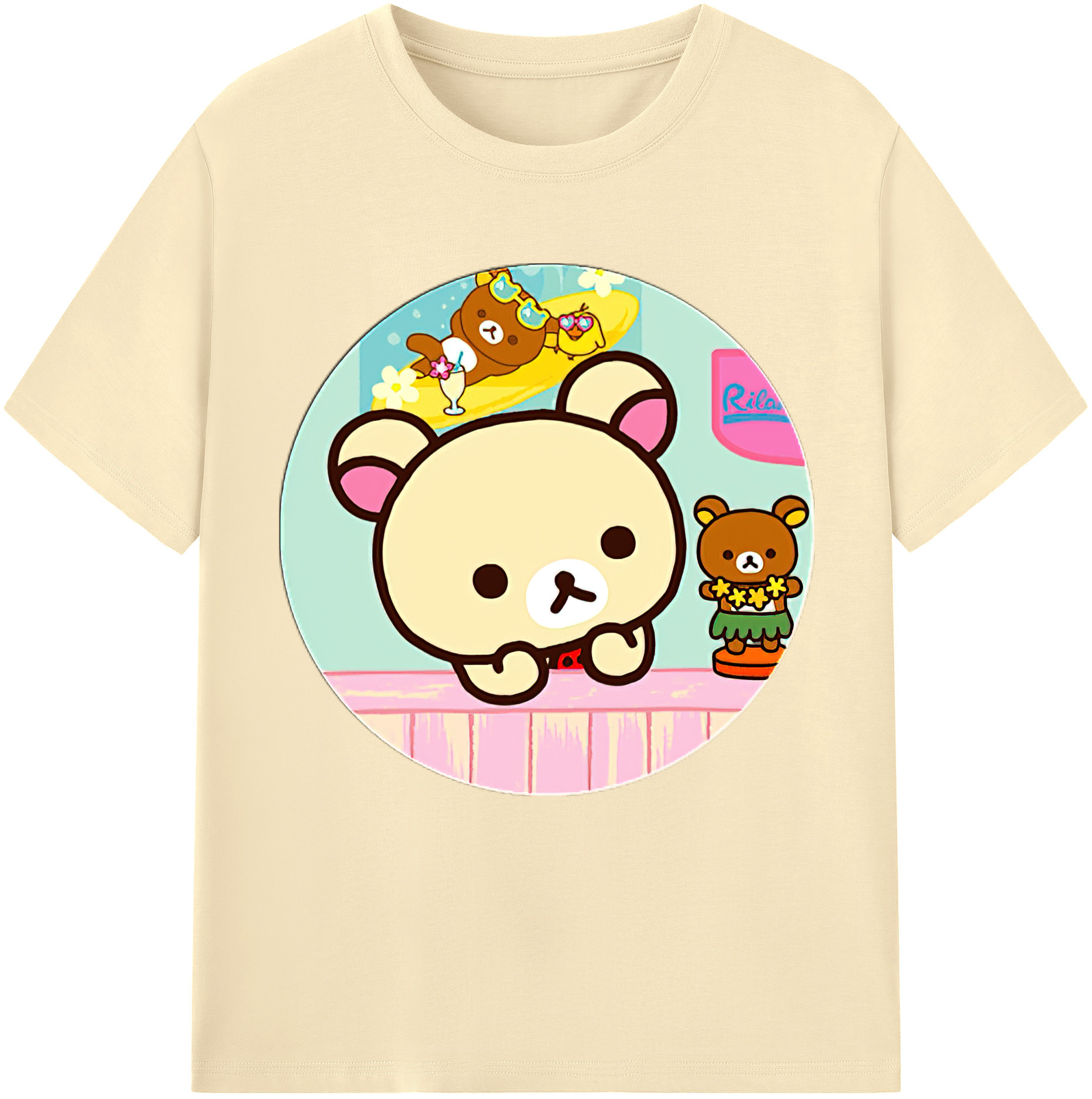 （画像用） リラックマ リラックマ キイロイトリ Rilakkuma Korilakkuma Kiiroitori 綿100％半袖Tシャツ（フロントプリント）