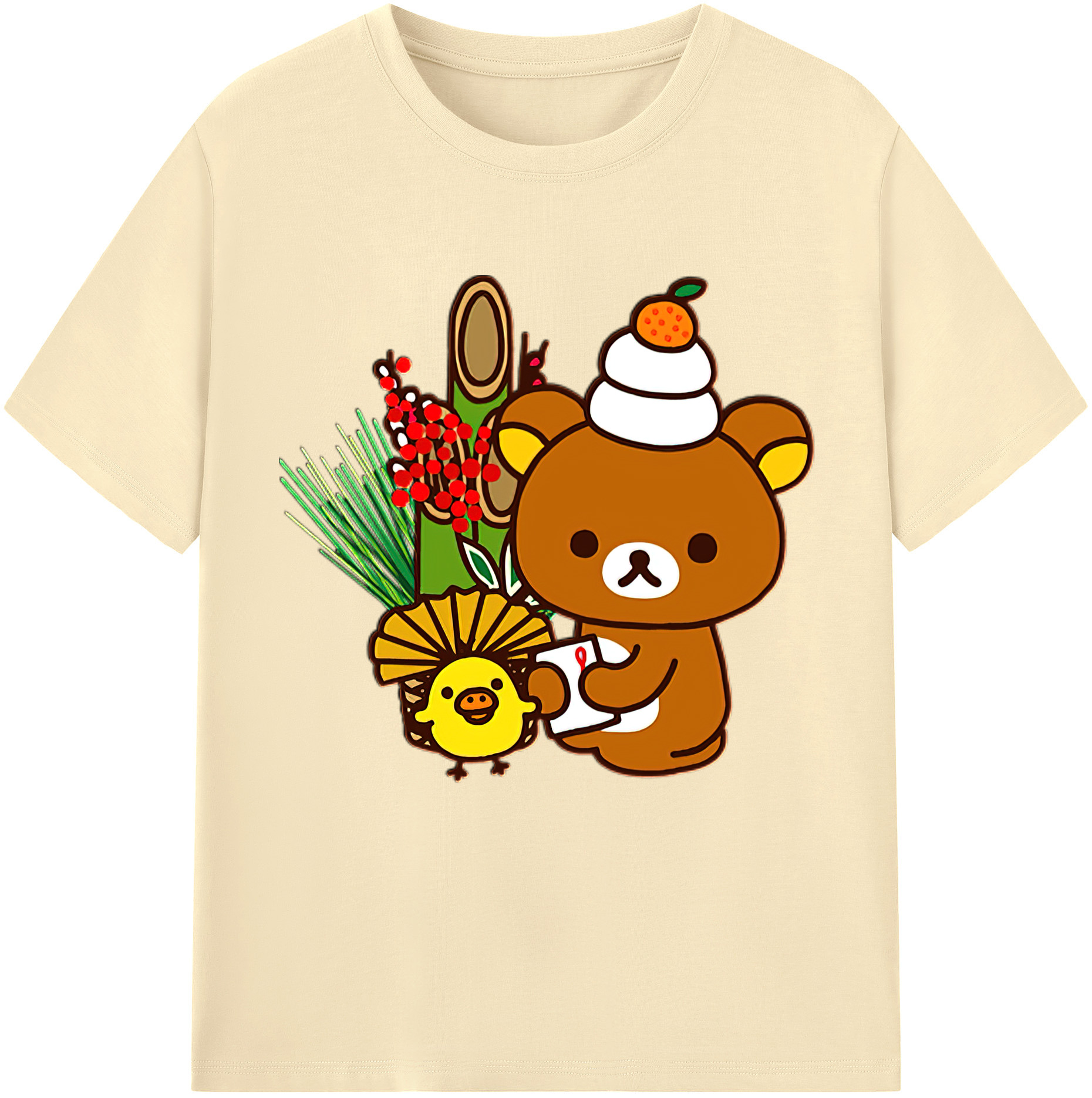 （画像用） リラックマ リラックマ キイロイトリ Rilakkuma Korilakkuma Kiiroitori 綿100％半袖Tシャツ（フロントプリント）