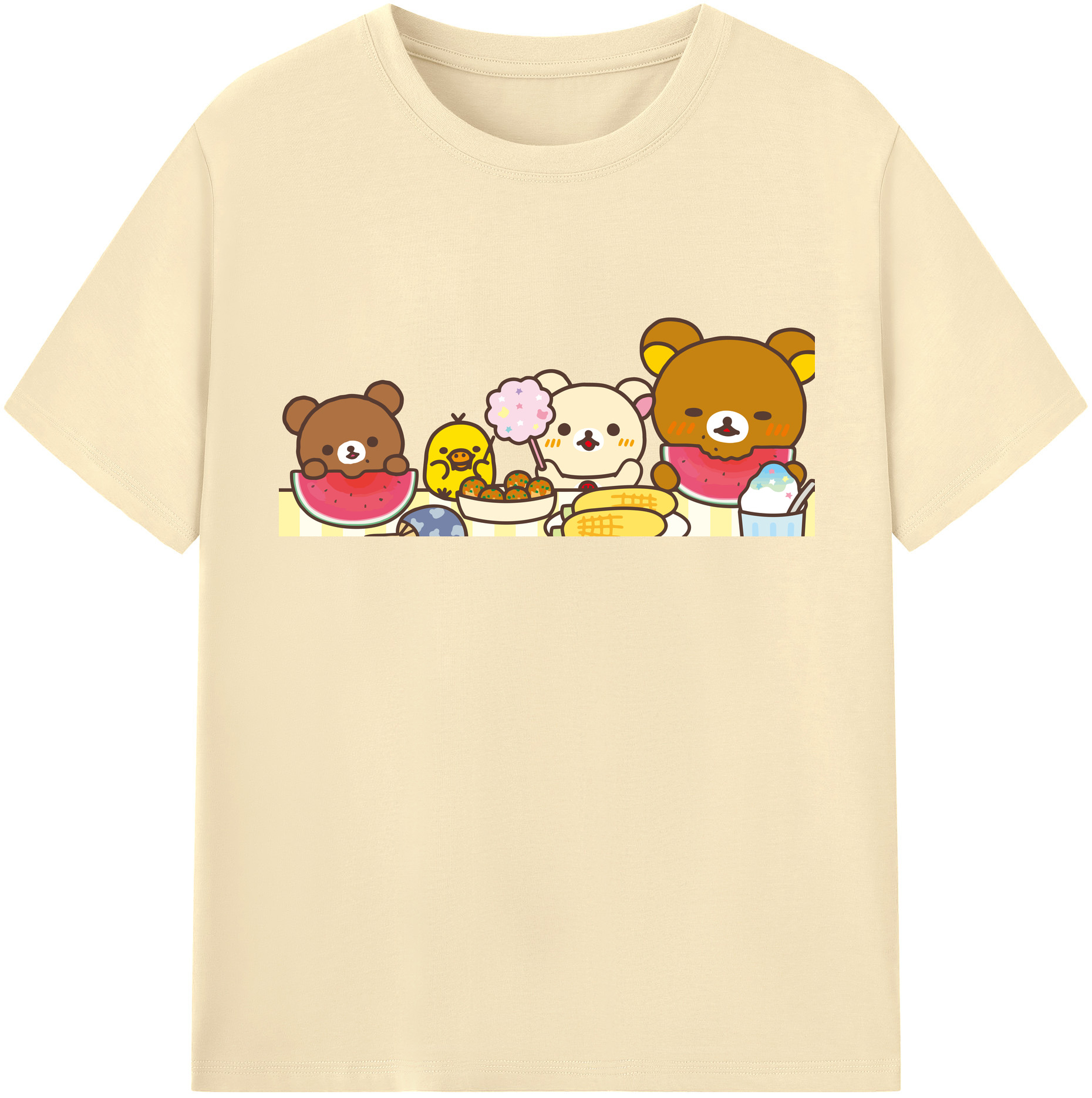 （画像用） リラックマ リラックマ キイロイトリ Rilakkuma Korilakkuma Kiiroitori 綿100％半袖Tシャツ（フロントプリント）