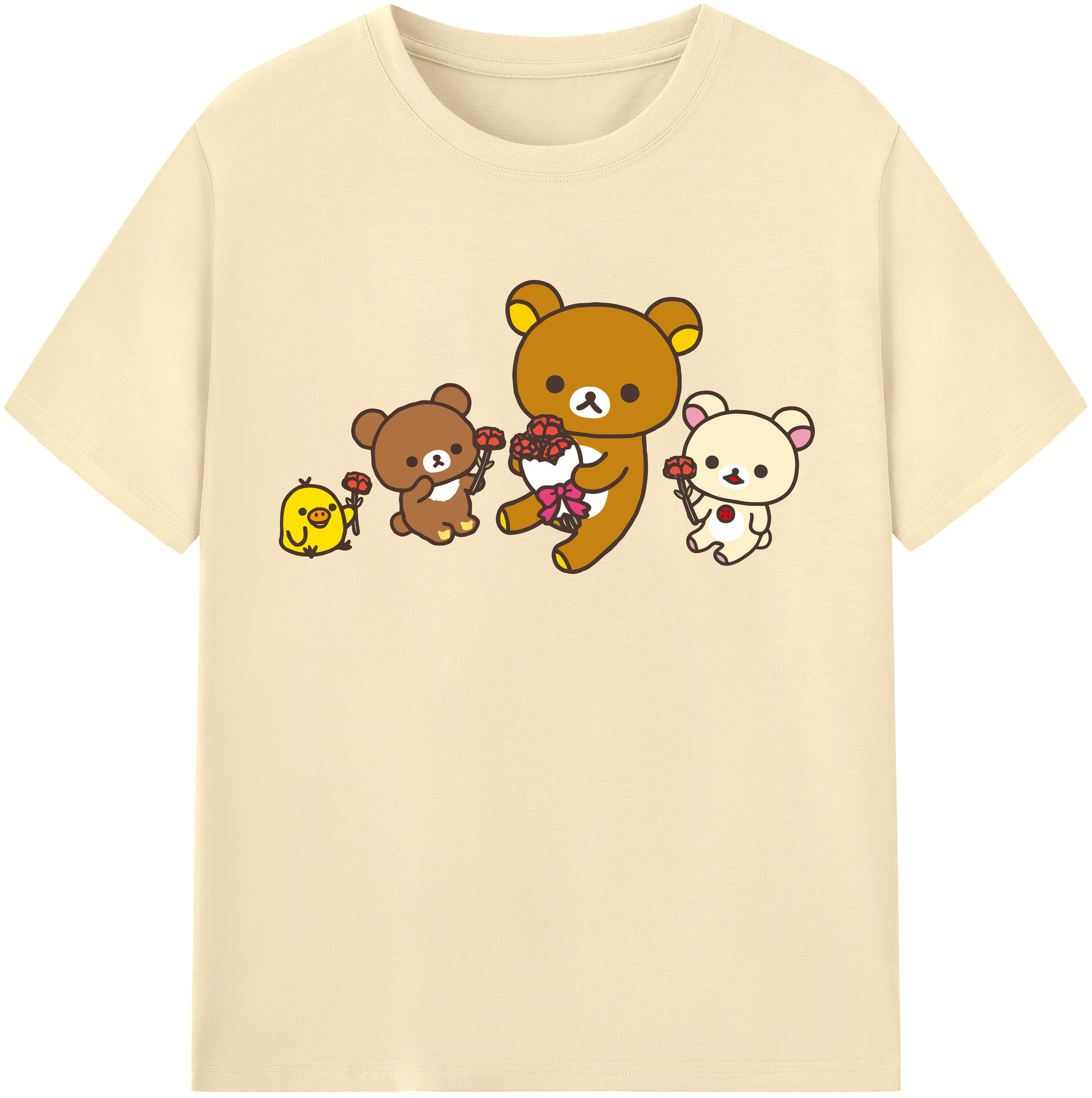 （画像用） リラックマ リラックマ キイロイトリ Rilakkuma Korilakkuma Kiiroitori 綿100％半袖Tシャツ（フロントプリント）
