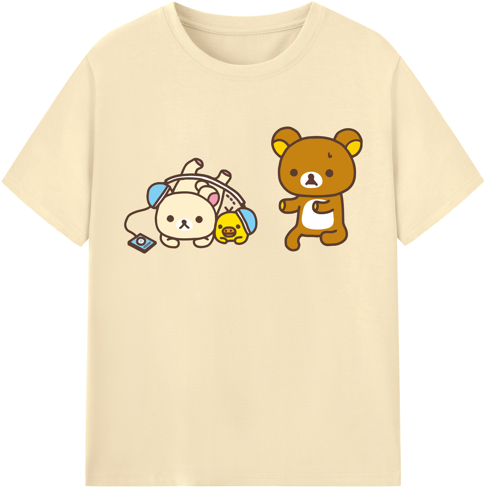 （画像用） リラックマ リラックマ キイロイトリ Rilakkuma Korilakkuma Kiiroitori 綿100％半袖Tシャツ（フロントプリント）
