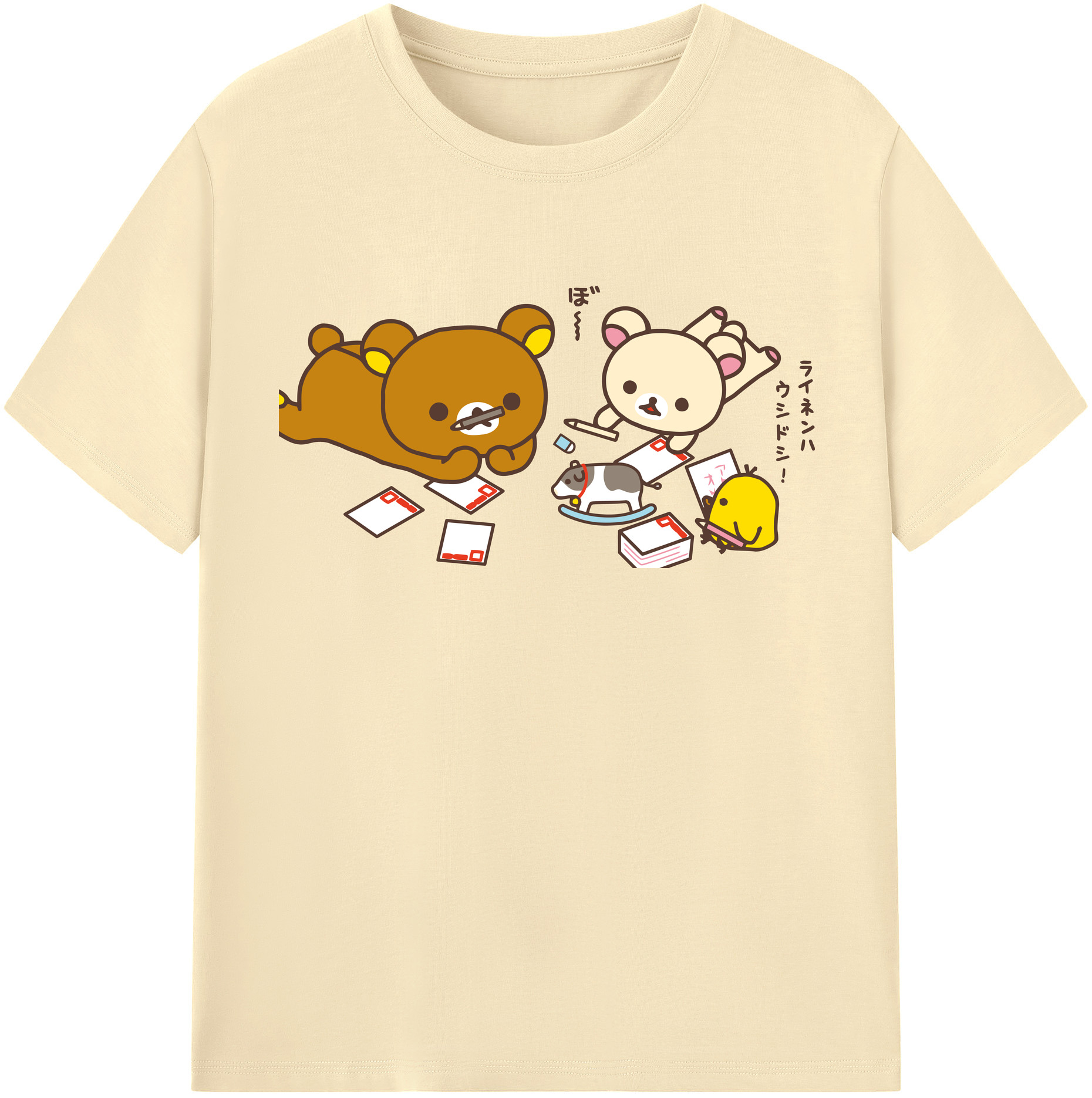 （画像用） リラックマ リラックマ キイロイトリ Rilakkuma Korilakkuma Kiiroitori 綿100％半袖Tシャツ（フロントプリント）