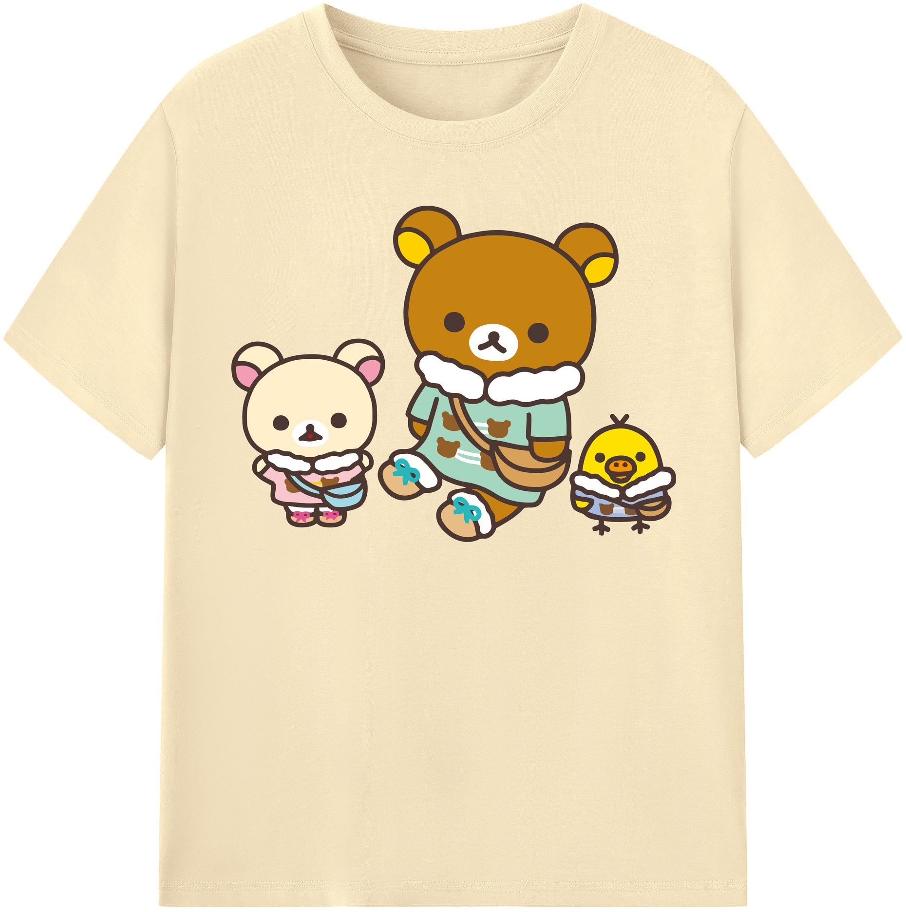 （画像用） リラックマ リラックマ キイロイトリ Rilakkuma Korilakkuma Kiiroitori 綿100％半袖Tシャツ（フロントプリント）