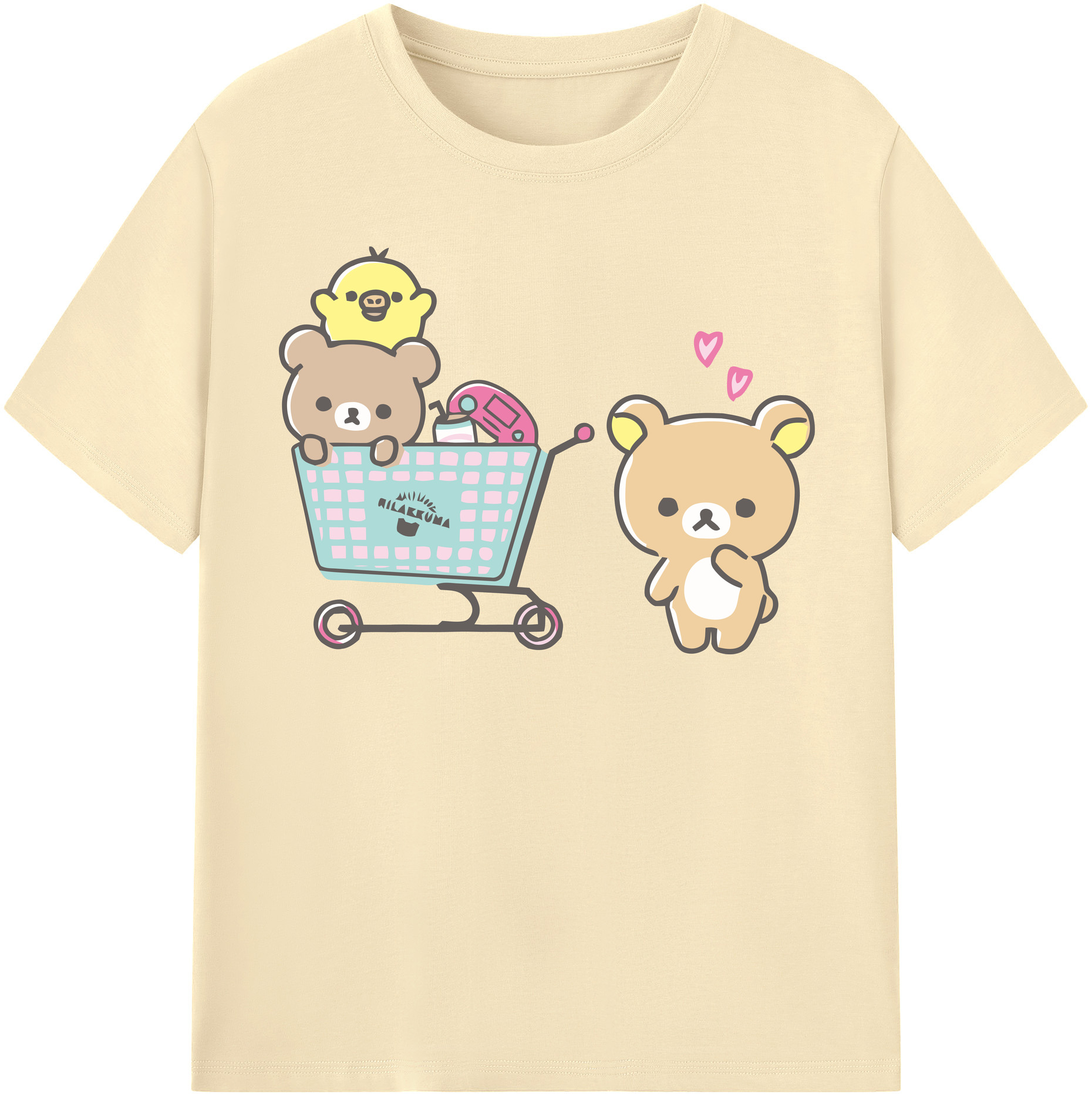（画像用） リラックマ リラックマ キイロイトリ Rilakkuma Korilakkuma Kiiroitori 綿100％半袖Tシャツ（フロントプリント）