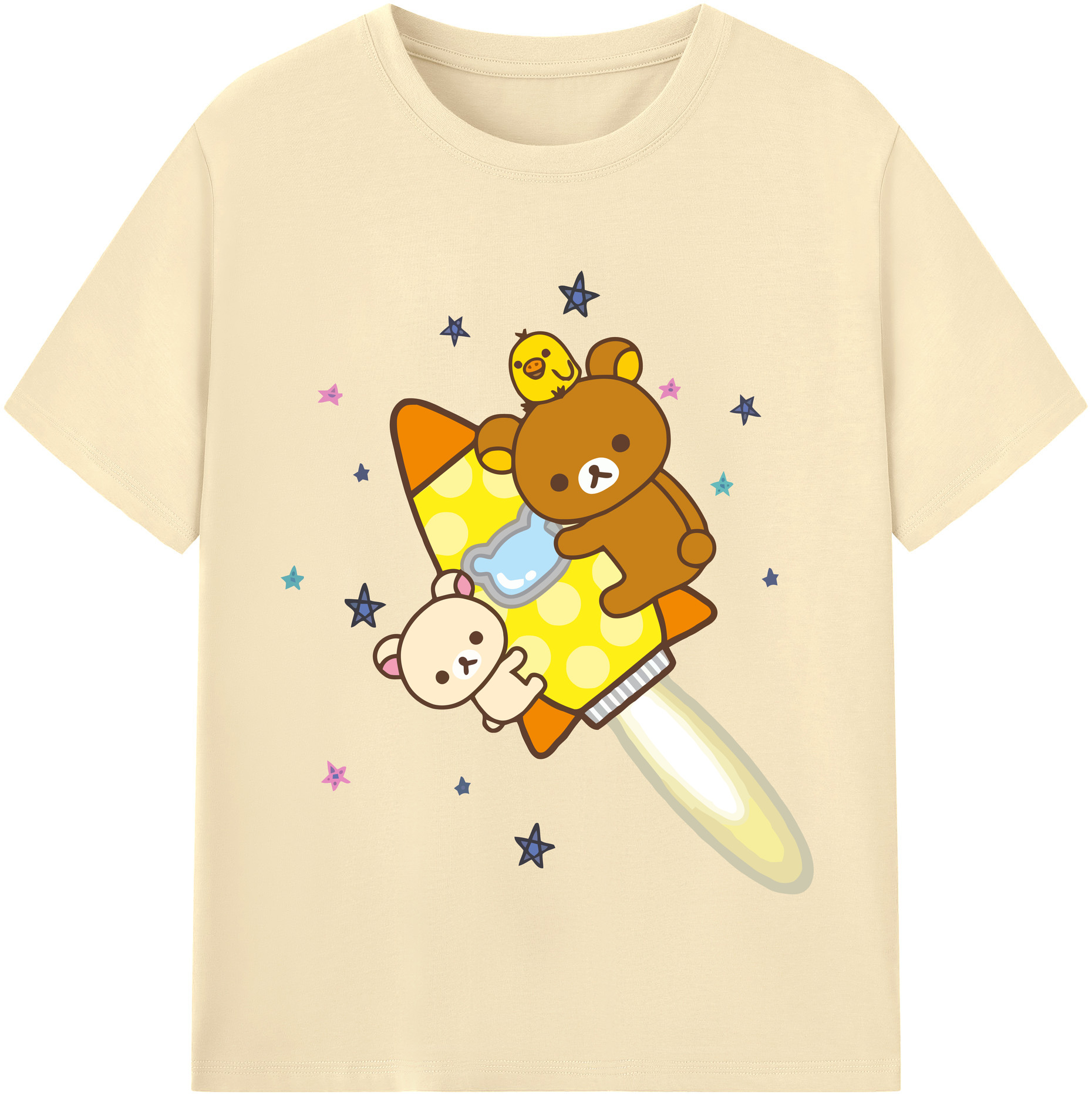 （画像用） リラックマ リラックマ キイロイトリ Rilakkuma Korilakkuma Kiiroitori 綿100％半袖Tシャツ（フロントプリント）