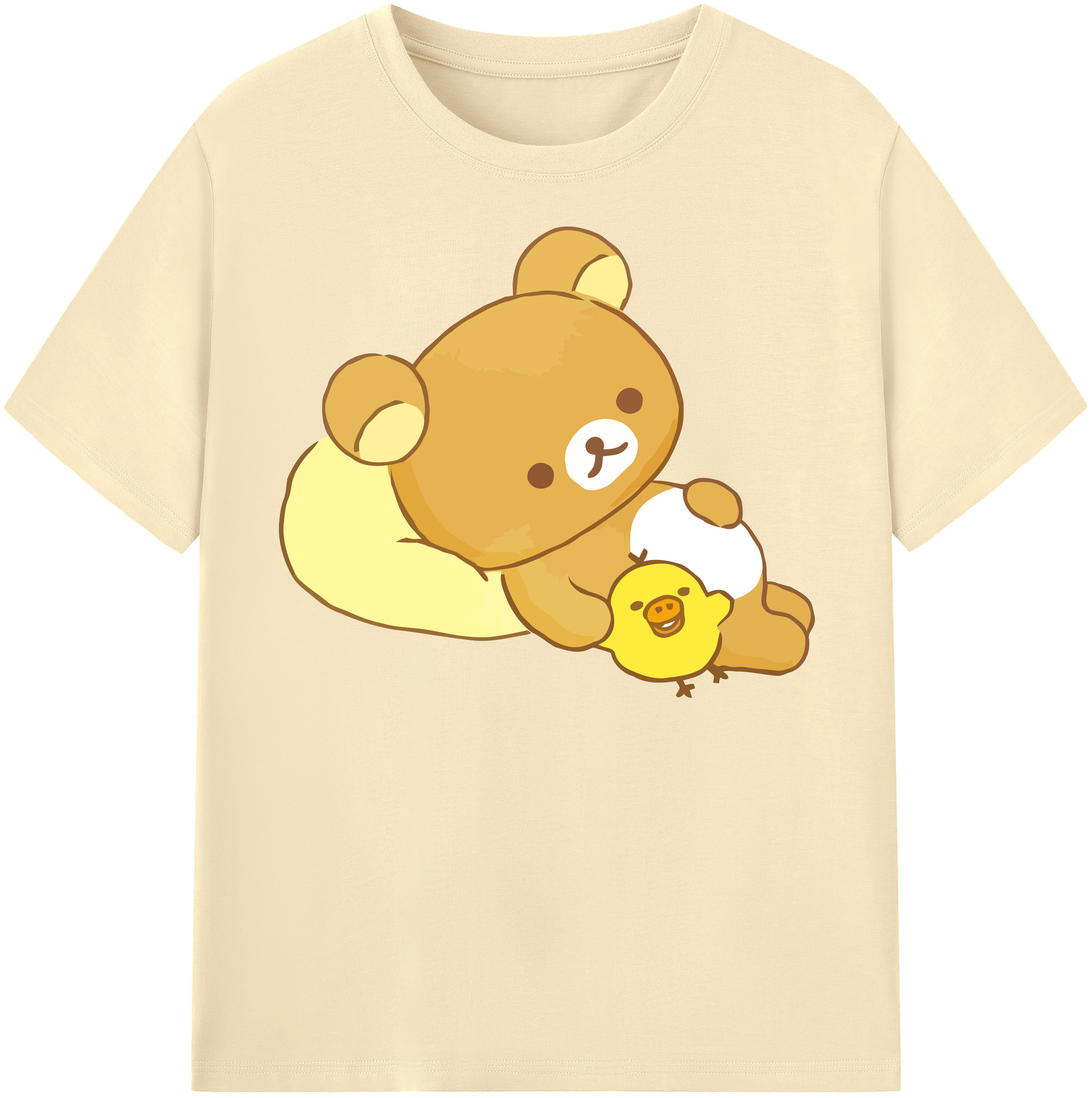 （画像用） リラックマ リラックマ キイロイトリ Rilakkuma Korilakkuma Kiiroitori 綿100％半袖Tシャツ（フロントプリント）