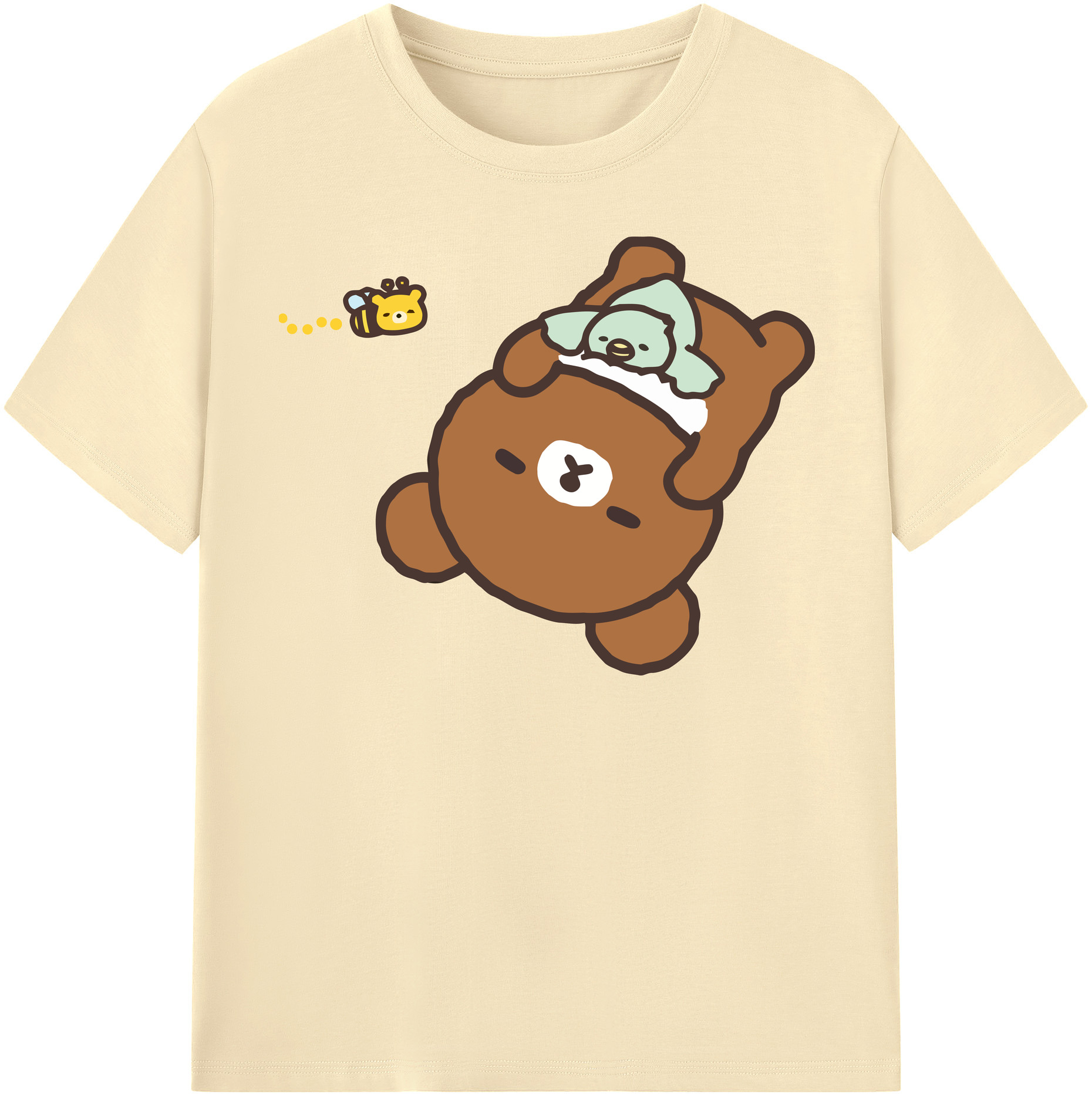 （画像用） リラックマ リラックマ キイロイトリ Rilakkuma Korilakkuma Kiiroitori 綿100％半袖Tシャツ（フロントプリント）