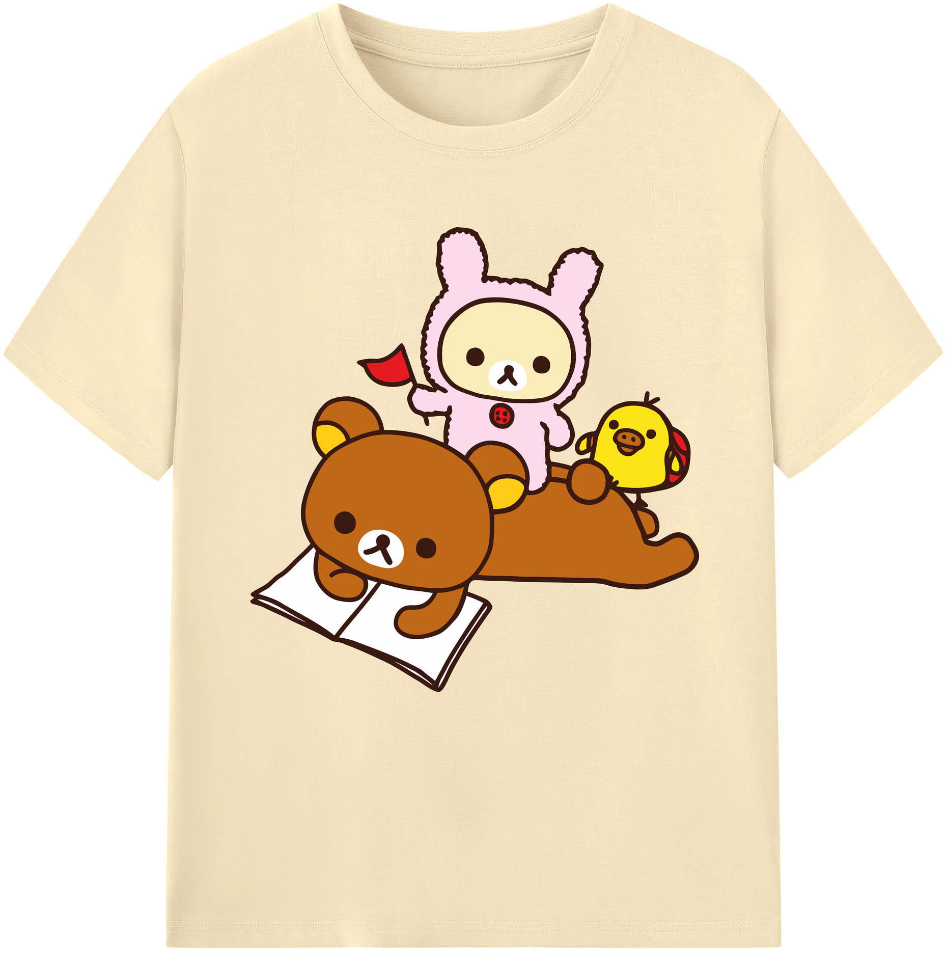 （画像用） リラックマ リラックマ キイロイトリ Rilakkuma Korilakkuma Kiiroitori 綿100％半袖Tシャツ（フロントプリント）