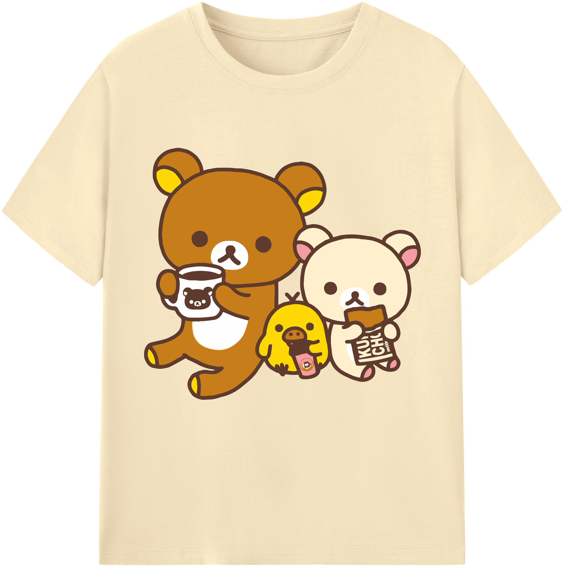 （画像用） リラックマ リラックマ キイロイトリ Rilakkuma Korilakkuma Kiiroitori 綿100％半袖Tシャツ（フロントプリント）
