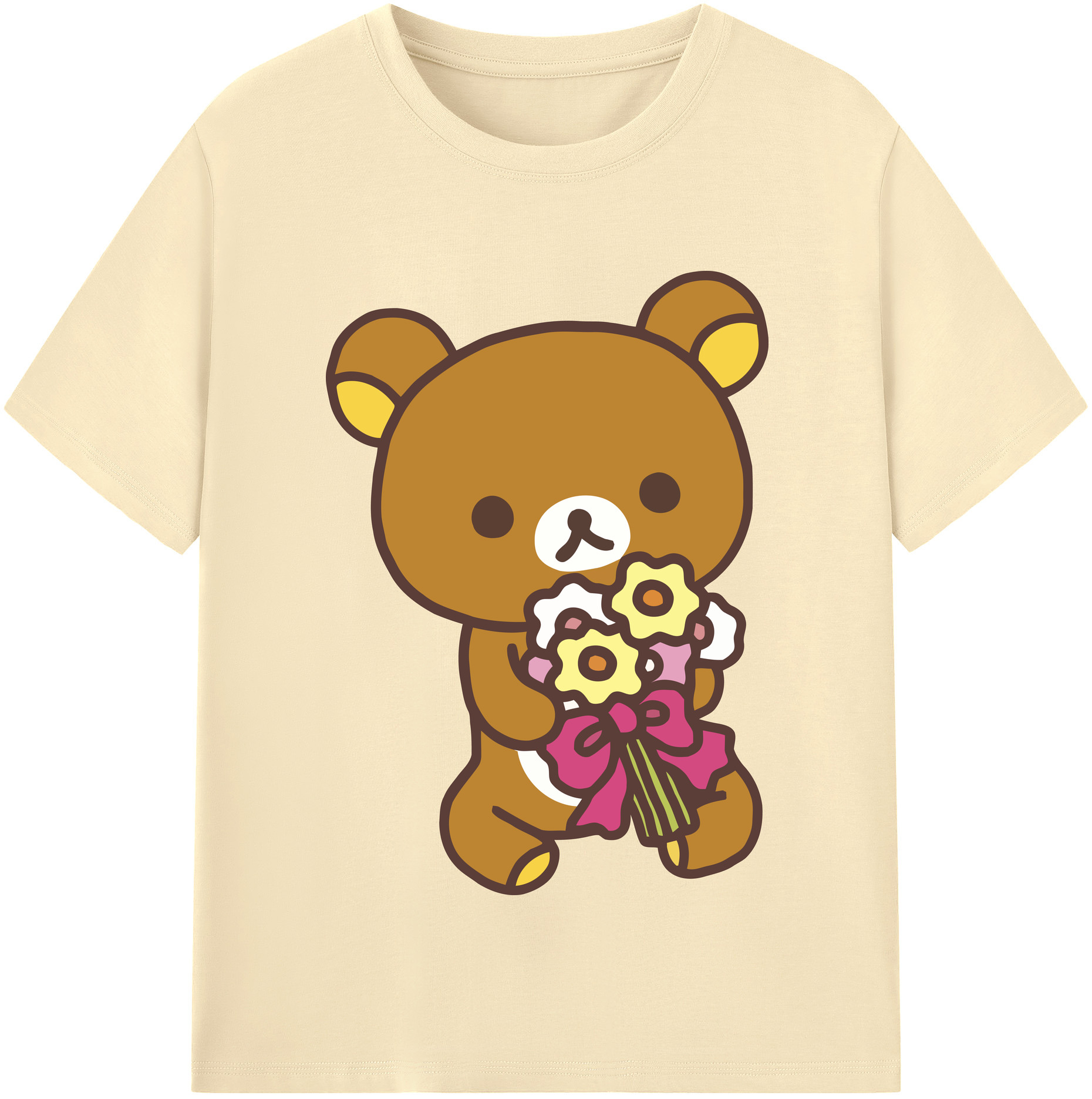 （画像用） リラックマ リラックマ キイロイトリ Rilakkuma Korilakkuma Kiiroitori 綿100％半袖Tシャツ（フロントプリント）