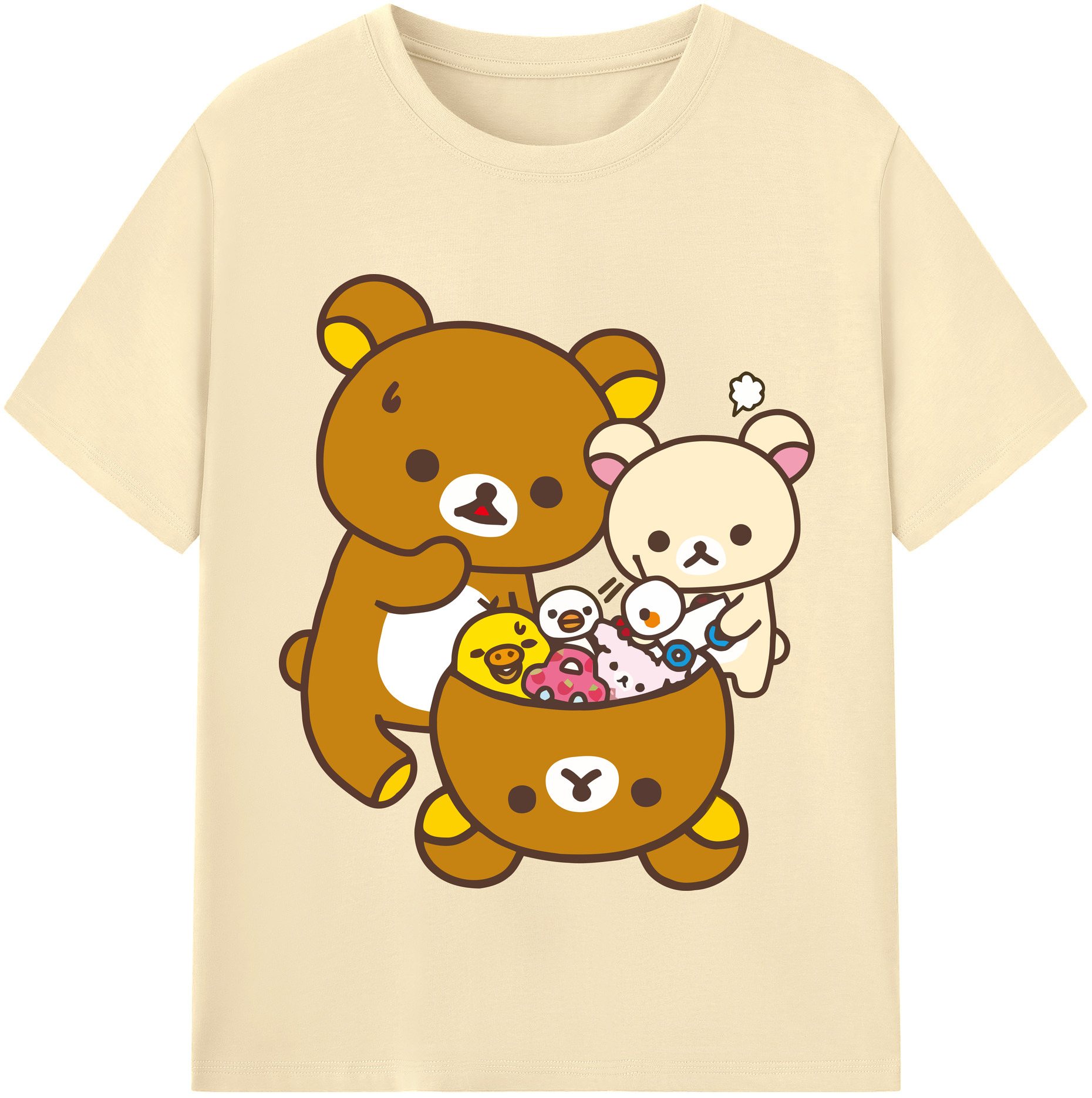 （画像用） リラックマ リラックマ キイロイトリ Rilakkuma Korilakkuma Kiiroitori 綿100％半袖Tシャツ（フロントプリント）