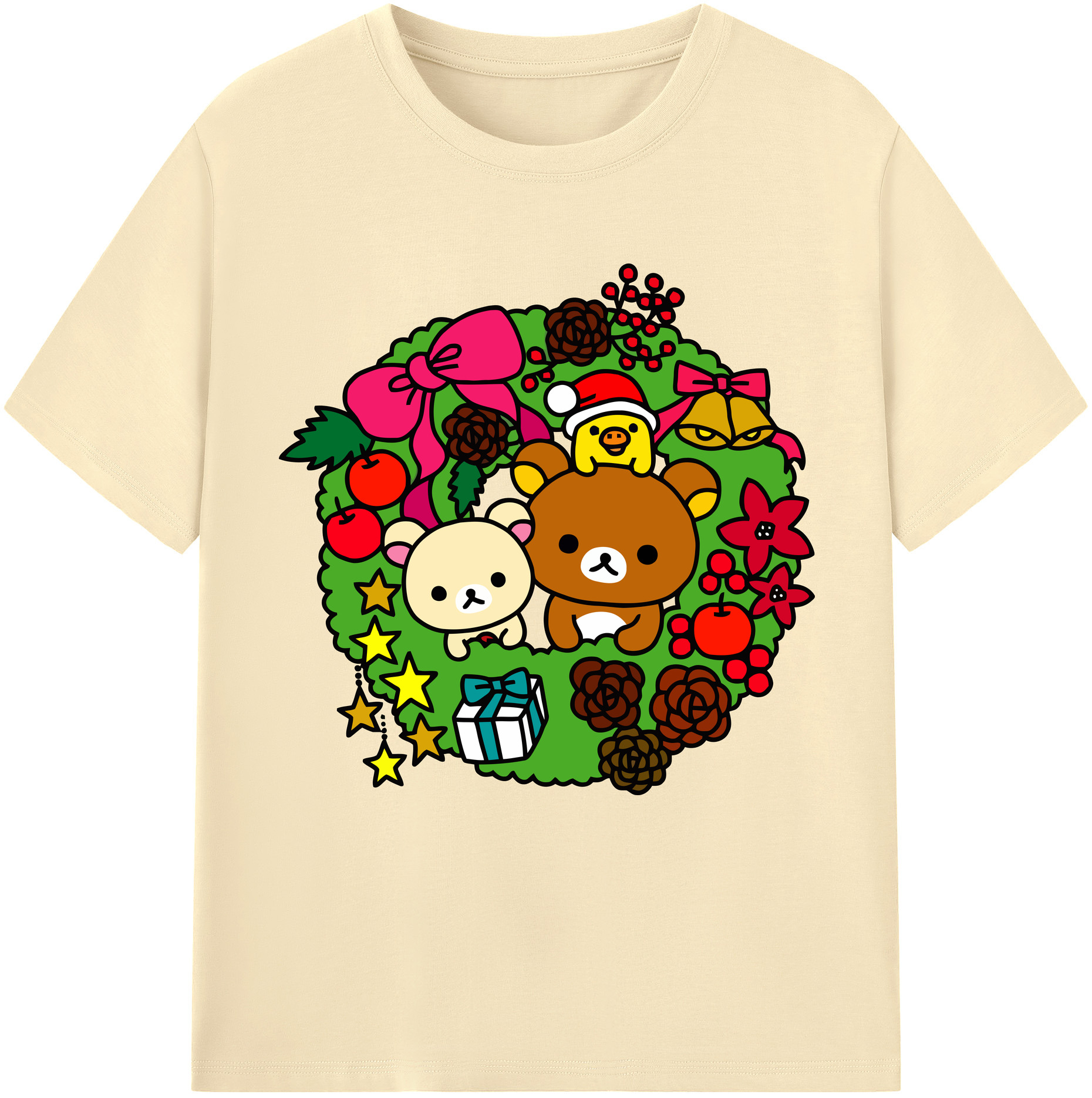 （画像用） リラックマ リラックマ キイロイトリ Rilakkuma Korilakkuma Kiiroitori 綿100％半袖Tシャツ（フロントプリント）