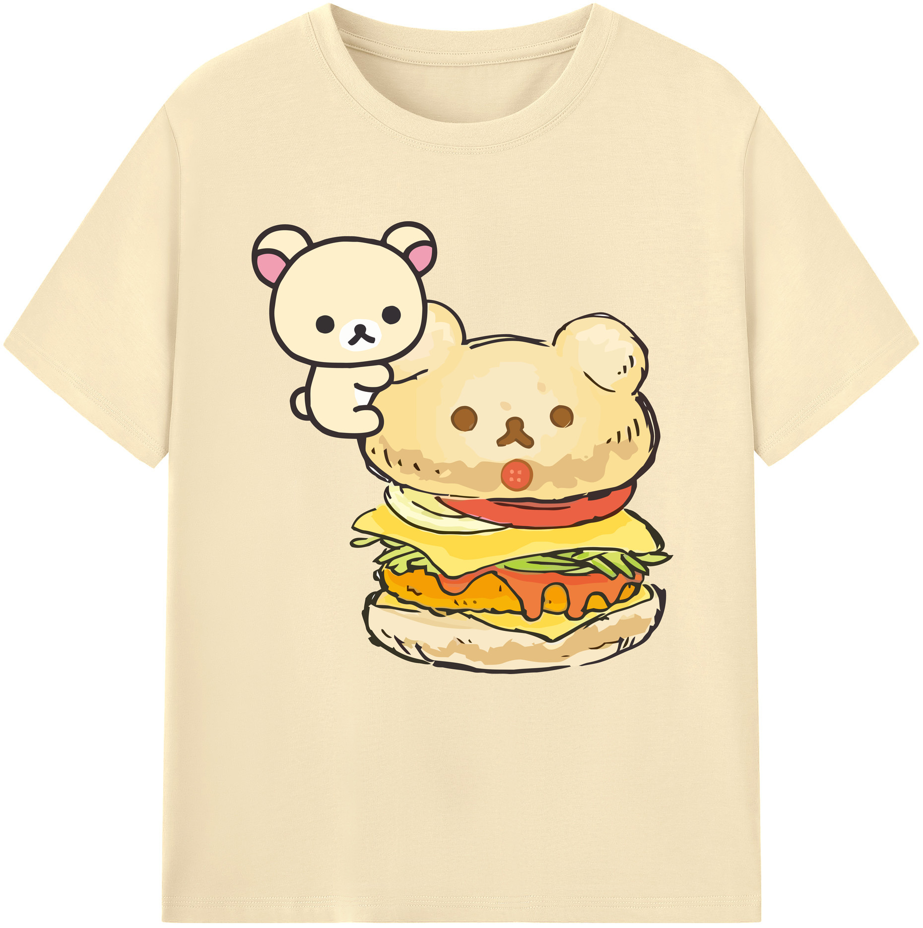 （画像用） リラックマ リラックマ キイロイトリ Rilakkuma Korilakkuma Kiiroitori 綿100％半袖Tシャツ（フロントプリント）
