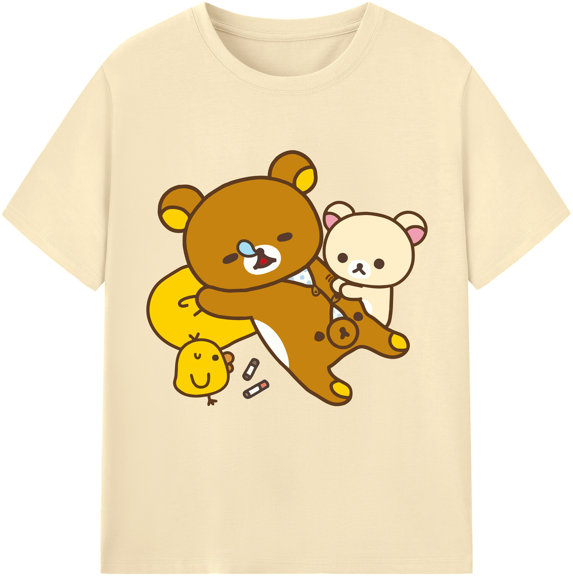 （画像用） リラックマ リラックマ キイロイトリ Rilakkuma Korilakkuma Kiiroitori 綿100％半袖Tシャツ（フロントプリント）