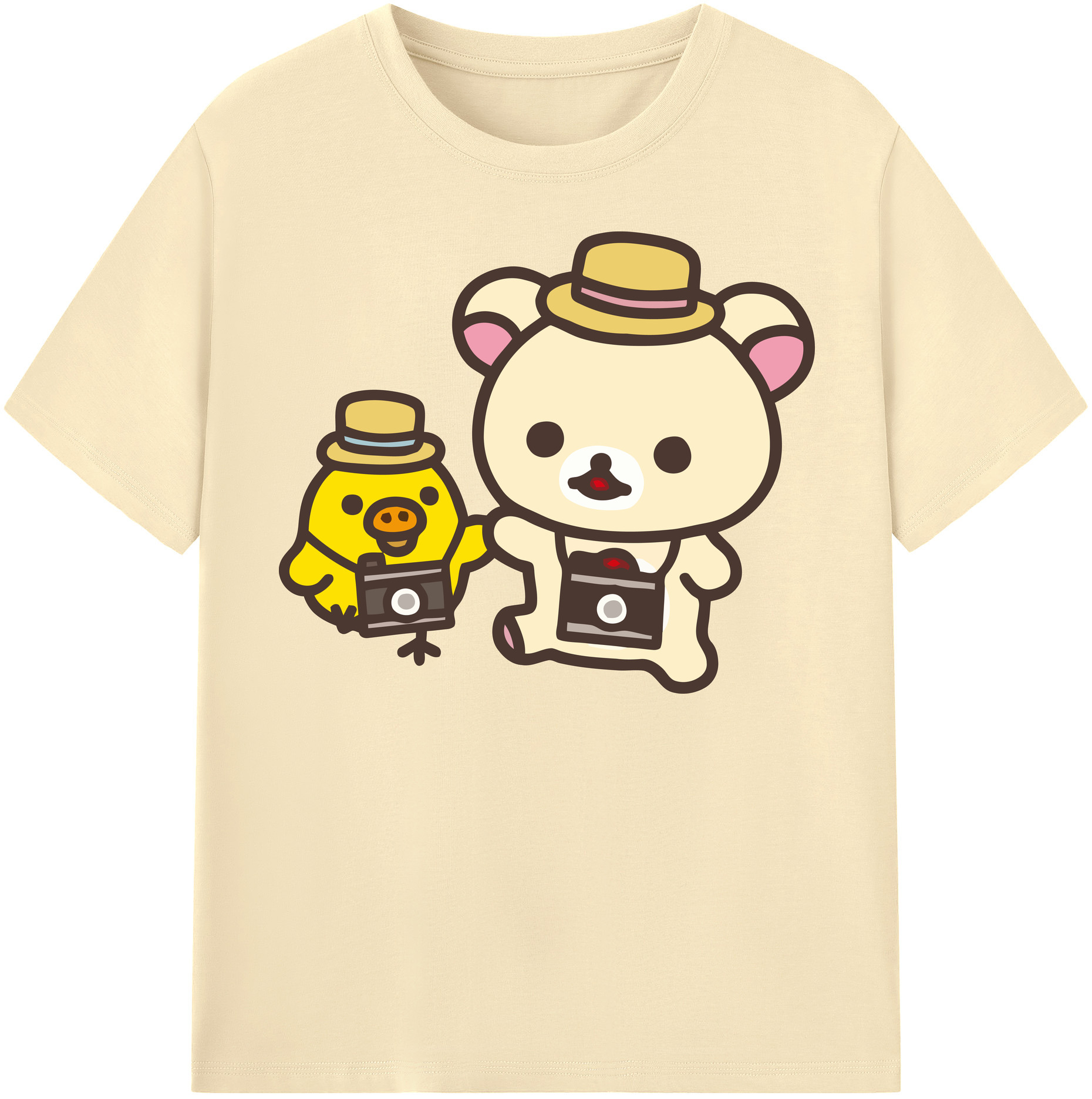 （画像用） リラックマ リラックマ キイロイトリ Rilakkuma Korilakkuma Kiiroitori 綿100％半袖Tシャツ（フロントプリント）
