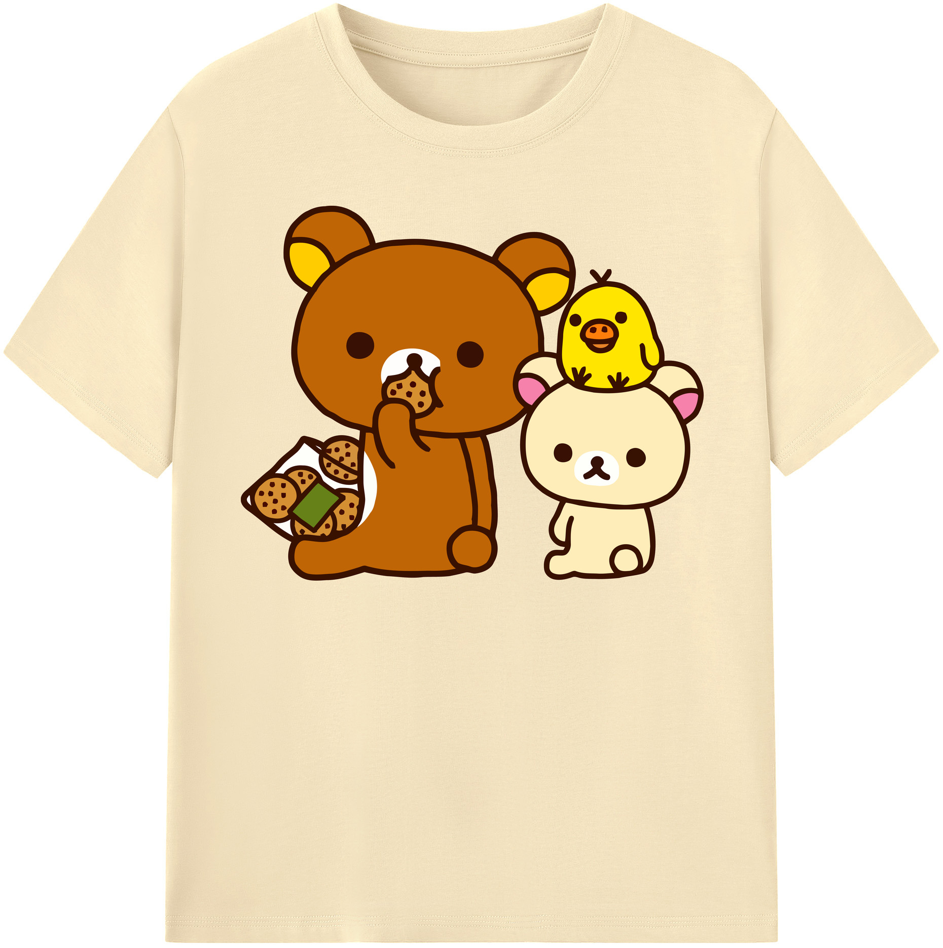 （画像用） リラックマ リラックマ キイロイトリ Rilakkuma Korilakkuma Kiiroitori 綿100％半袖Tシャツ（フロントプリント）