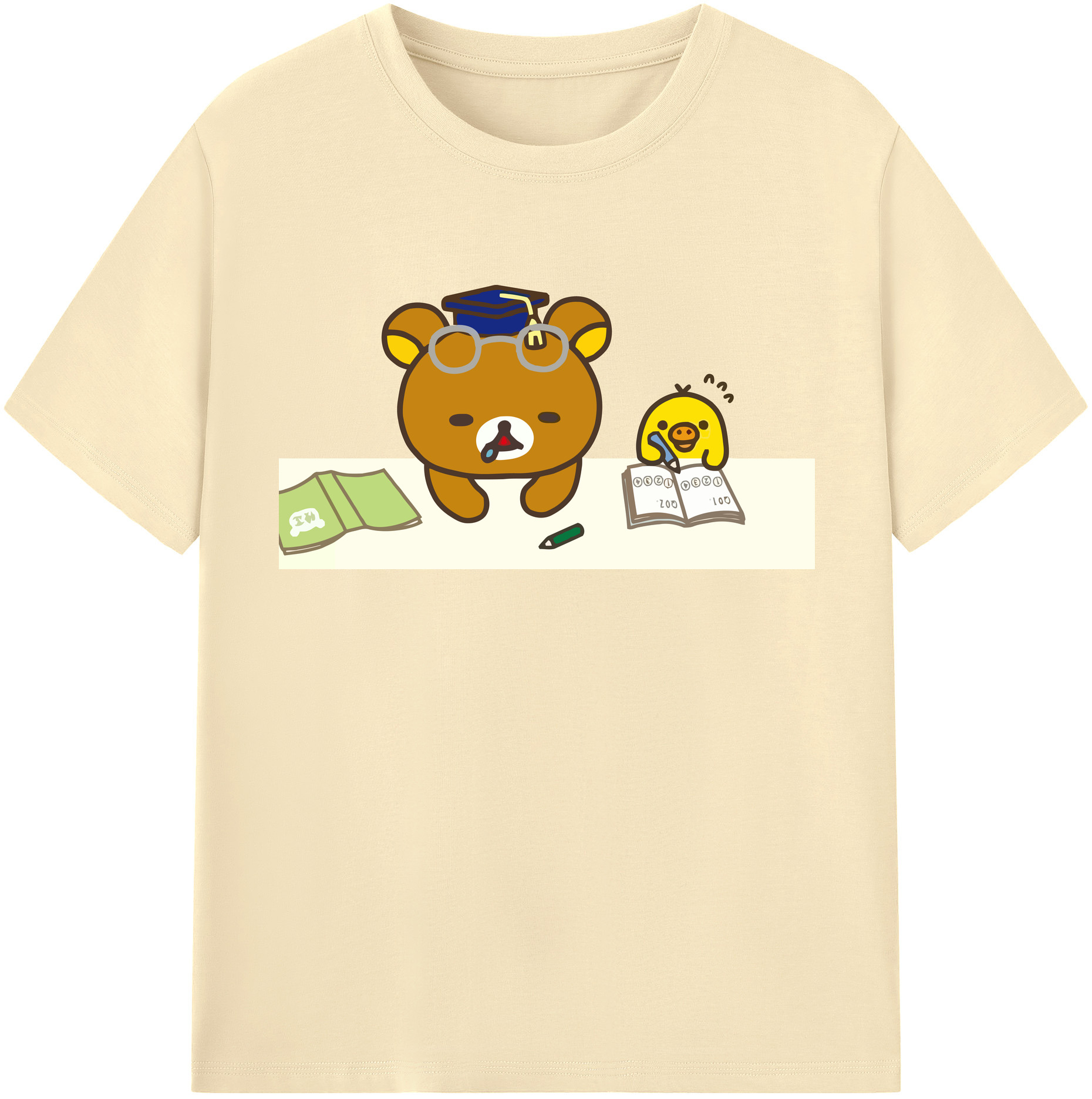 （画像用） リラックマ リラックマ キイロイトリ Rilakkuma Korilakkuma Kiiroitori 綿100％半袖Tシャツ（フロントプリント）