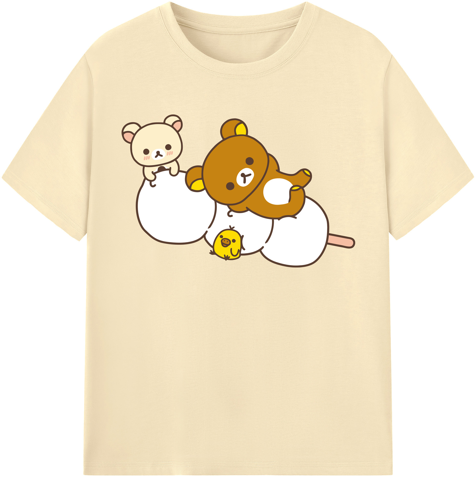 （画像用） リラックマ リラックマ キイロイトリ Rilakkuma Korilakkuma Kiiroitori 綿100％半袖Tシャツ（フロントプリント）