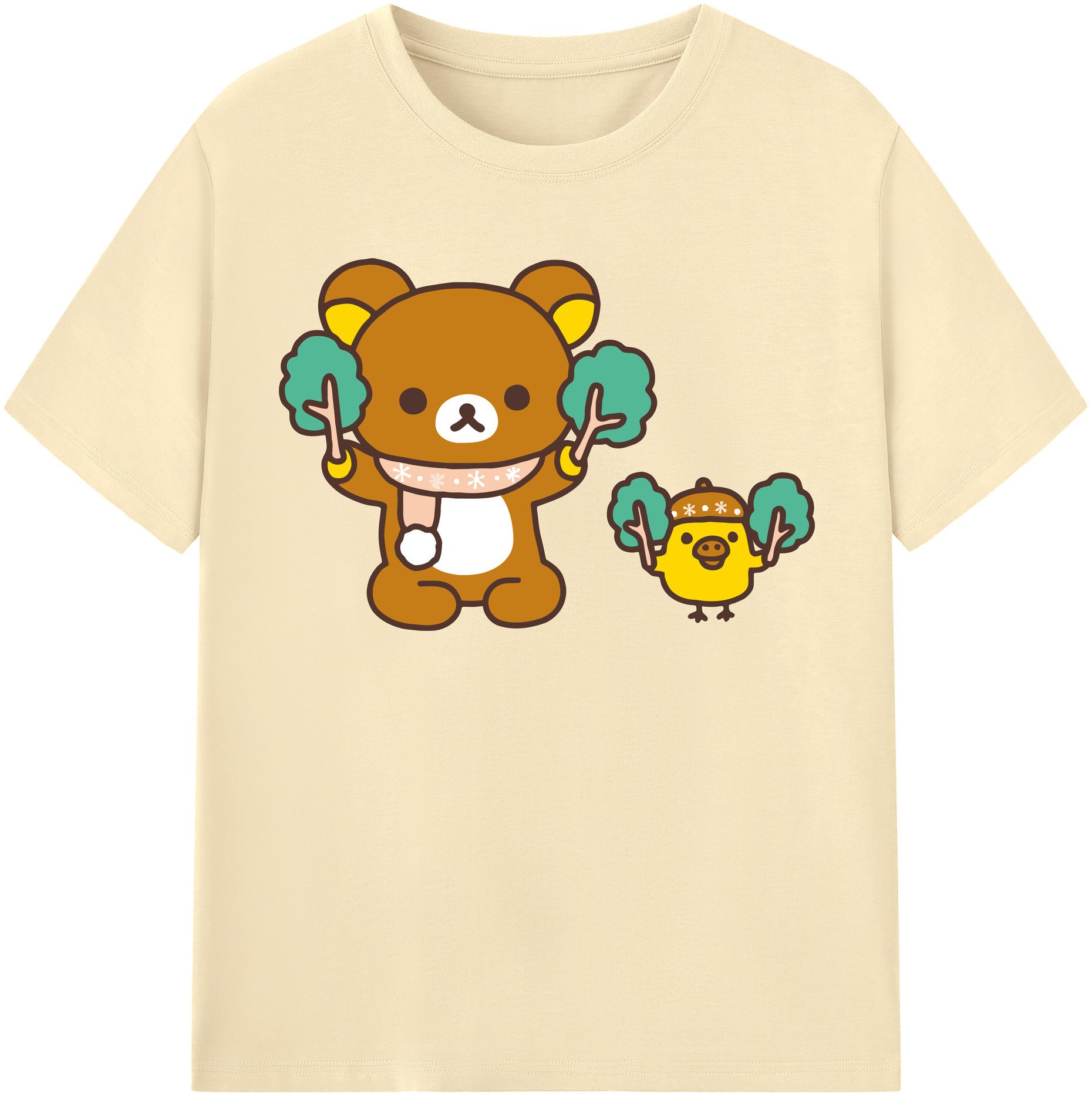 （画像用） リラックマ リラックマ キイロイトリ Rilakkuma Korilakkuma Kiiroitori 綿100％半袖Tシャツ（フロントプリント）