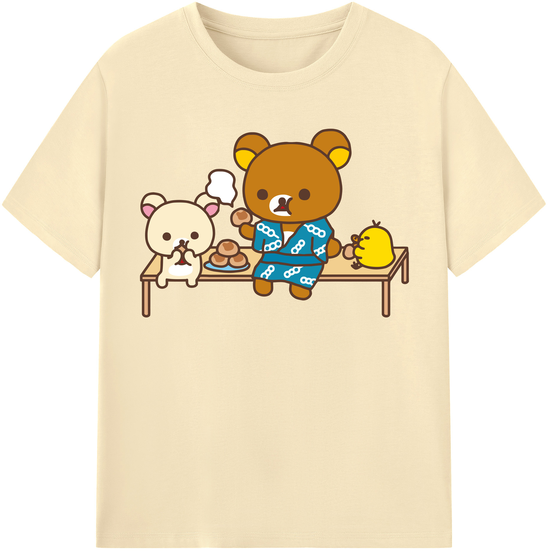 （画像用） リラックマ リラックマ キイロイトリ Rilakkuma Korilakkuma Kiiroitori 綿100％半袖Tシャツ（フロントプリント）