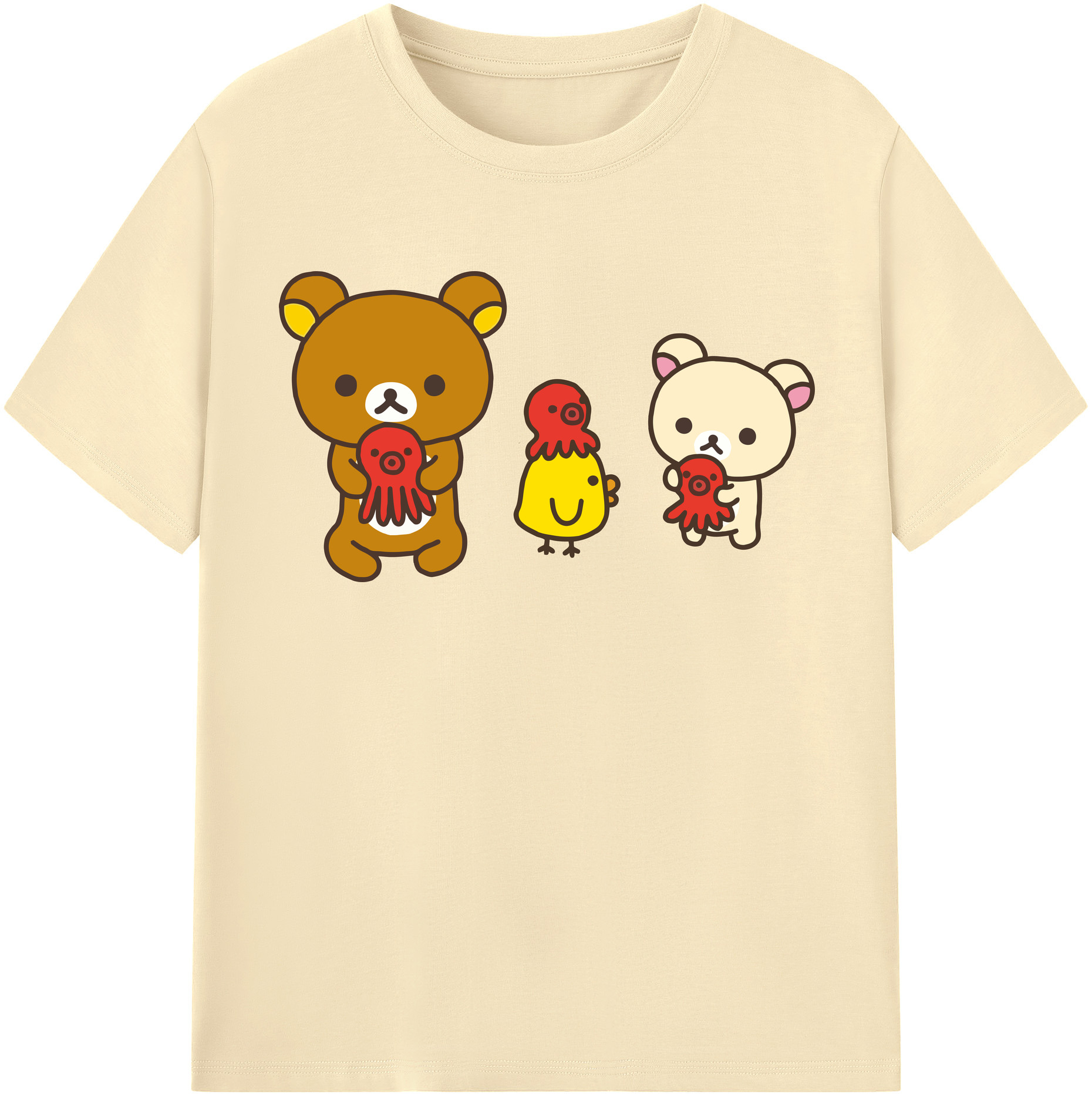 （画像用） リラックマ リラックマ キイロイトリ Rilakkuma Korilakkuma Kiiroitori 綿100％半袖Tシャツ（フロントプリント）