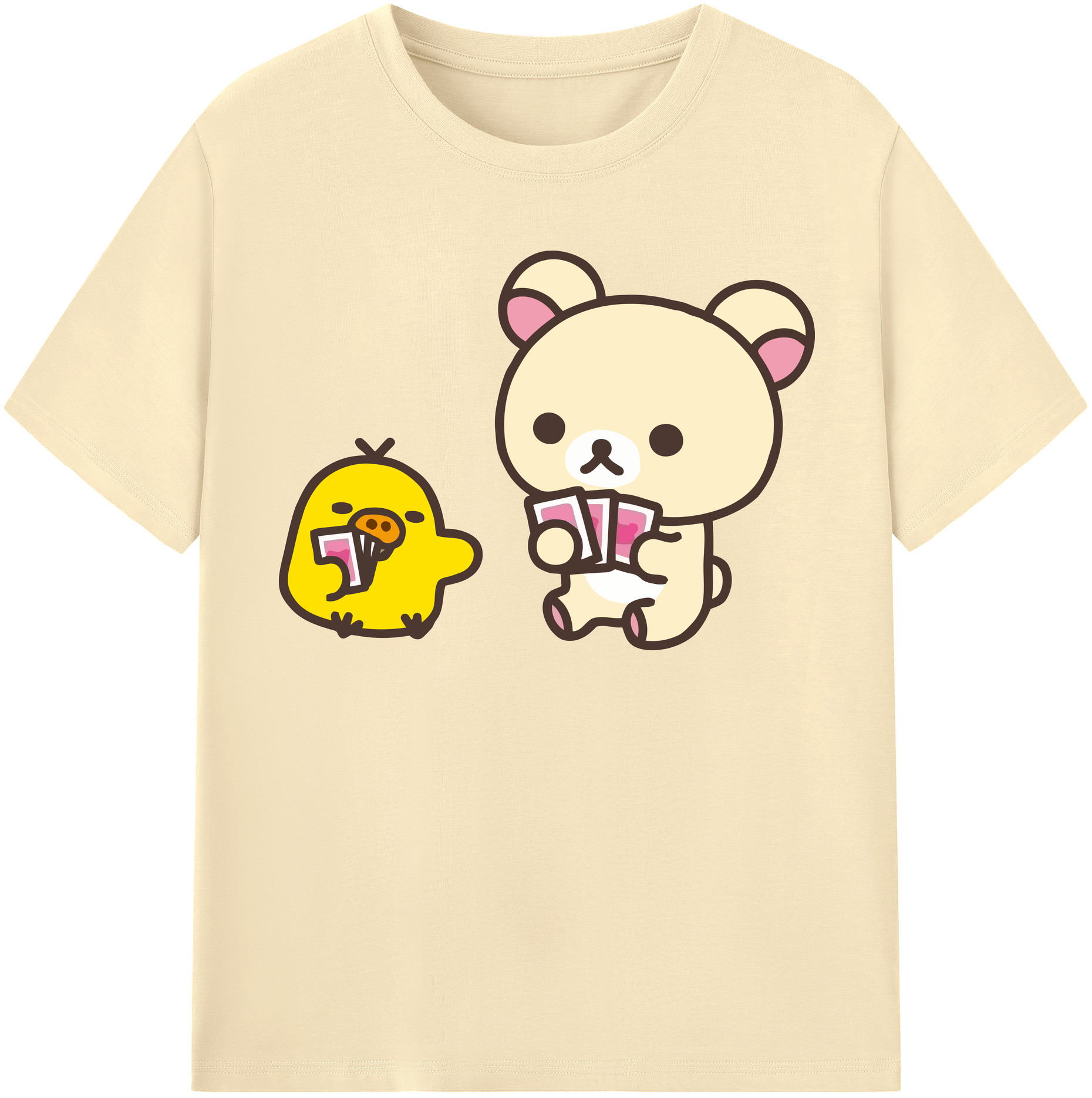 （画像用） リラックマ リラックマ キイロイトリ Rilakkuma Korilakkuma Kiiroitori 綿100％半袖Tシャツ（フロントプリント）