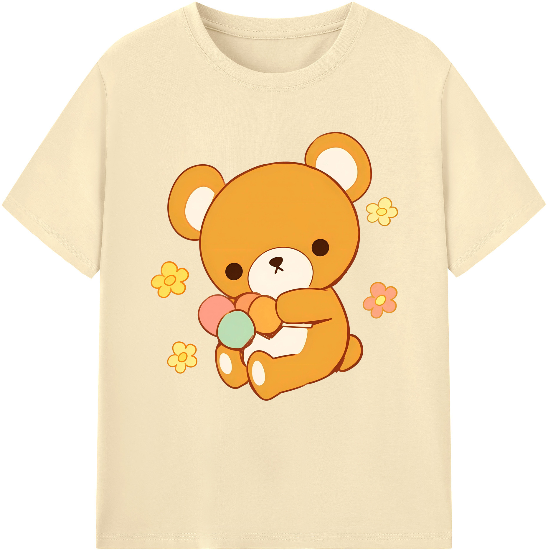 （画像用） リラックマ リラックマ キイロイトリ Rilakkuma Korilakkuma Kiiroitori 綿100％半袖Tシャツ（フロントプリント）
