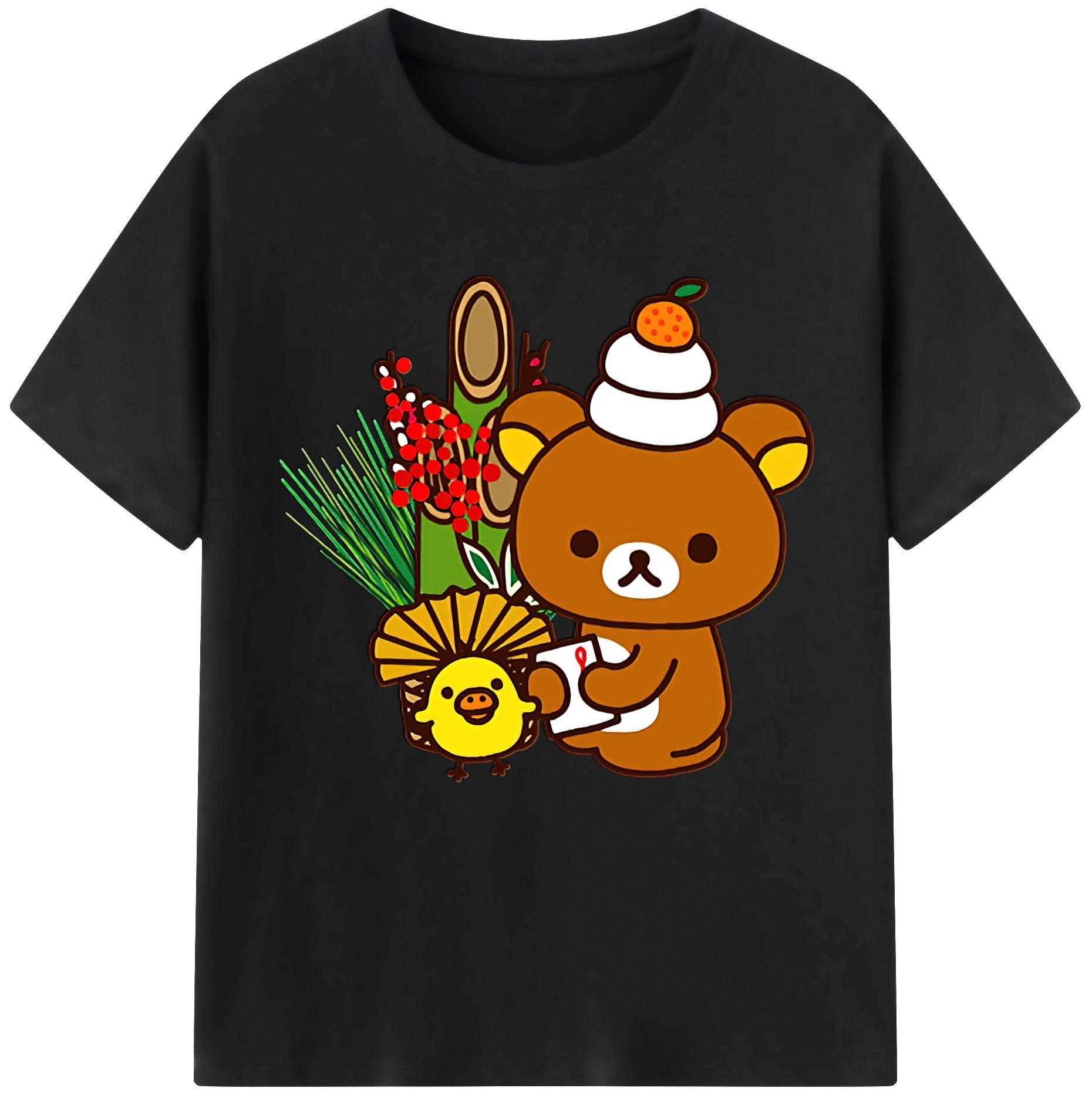 （画像用） リラックマ リラックマ キイロイトリ Rilakkuma Korilakkuma Kiiroitori 綿100％半袖Tシャツ（フロントプリント）