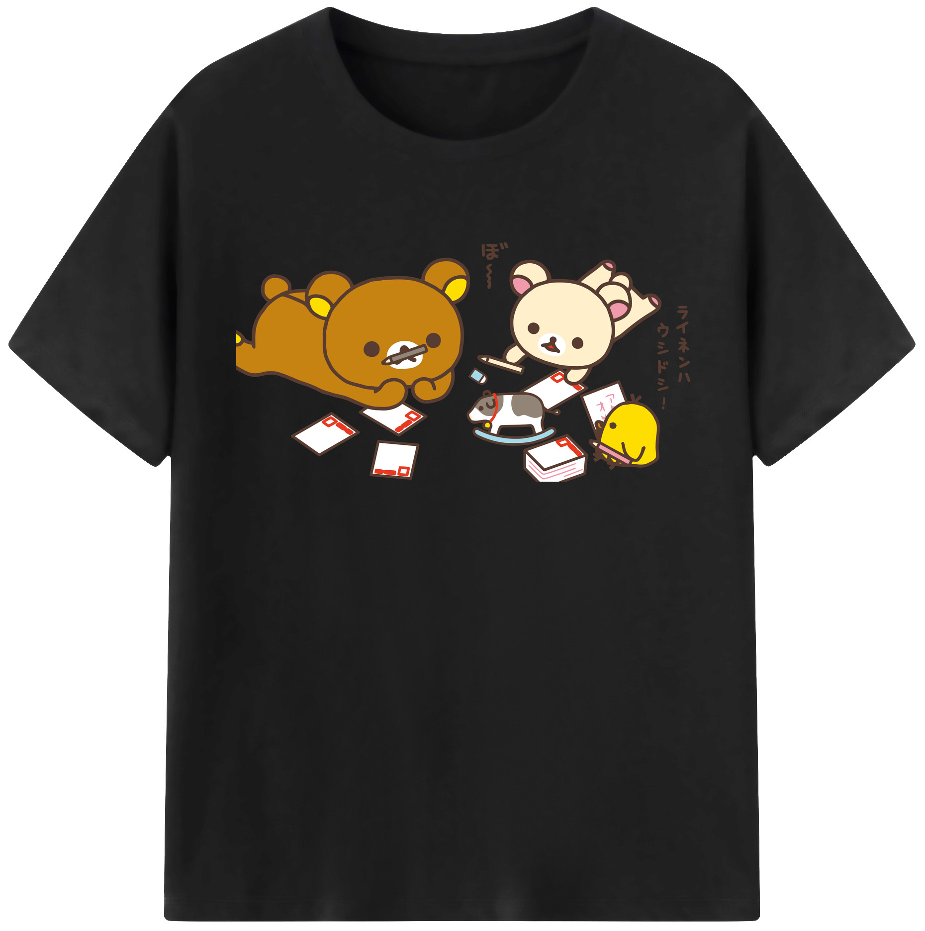 （画像用） リラックマ リラックマ キイロイトリ Rilakkuma Korilakkuma Kiiroitori 綿100％半袖Tシャツ（フロントプリント）