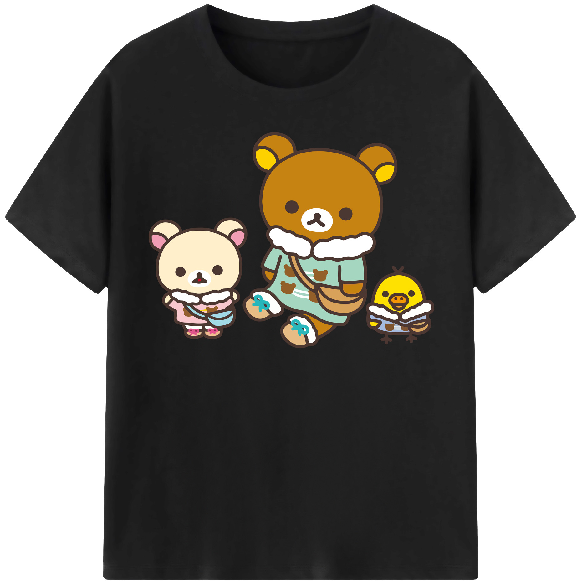 （画像用） リラックマ リラックマ キイロイトリ Rilakkuma Korilakkuma Kiiroitori 綿100％半袖Tシャツ（フロントプリント）