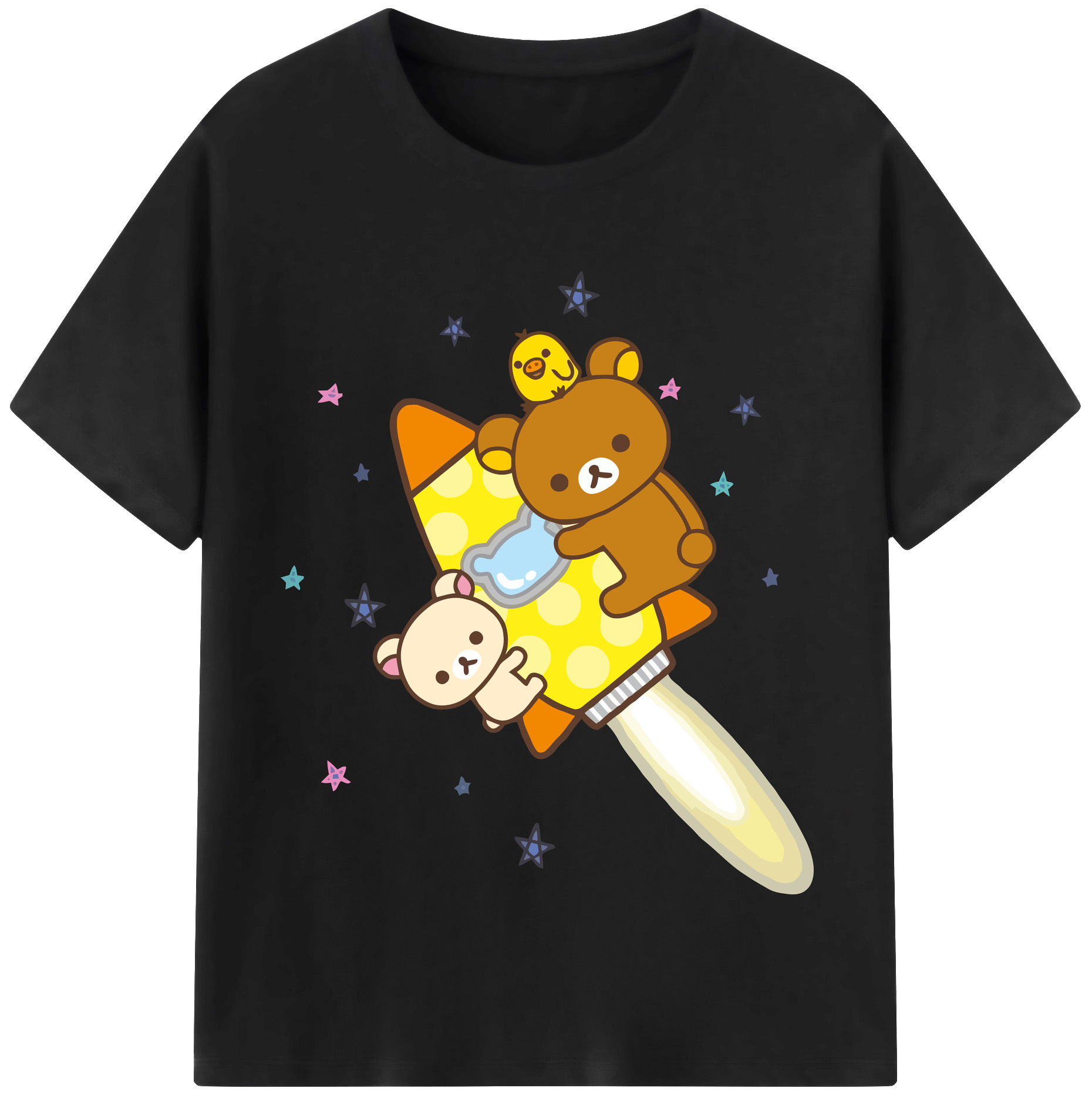 （画像用） リラックマ リラックマ キイロイトリ Rilakkuma Korilakkuma Kiiroitori 綿100％半袖Tシャツ（フロントプリント）