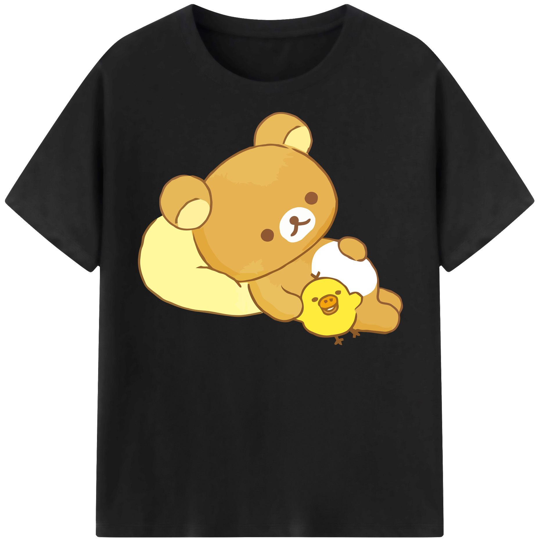 （画像用） リラックマ リラックマ キイロイトリ Rilakkuma Korilakkuma Kiiroitori 綿100％半袖Tシャツ（フロントプリント）