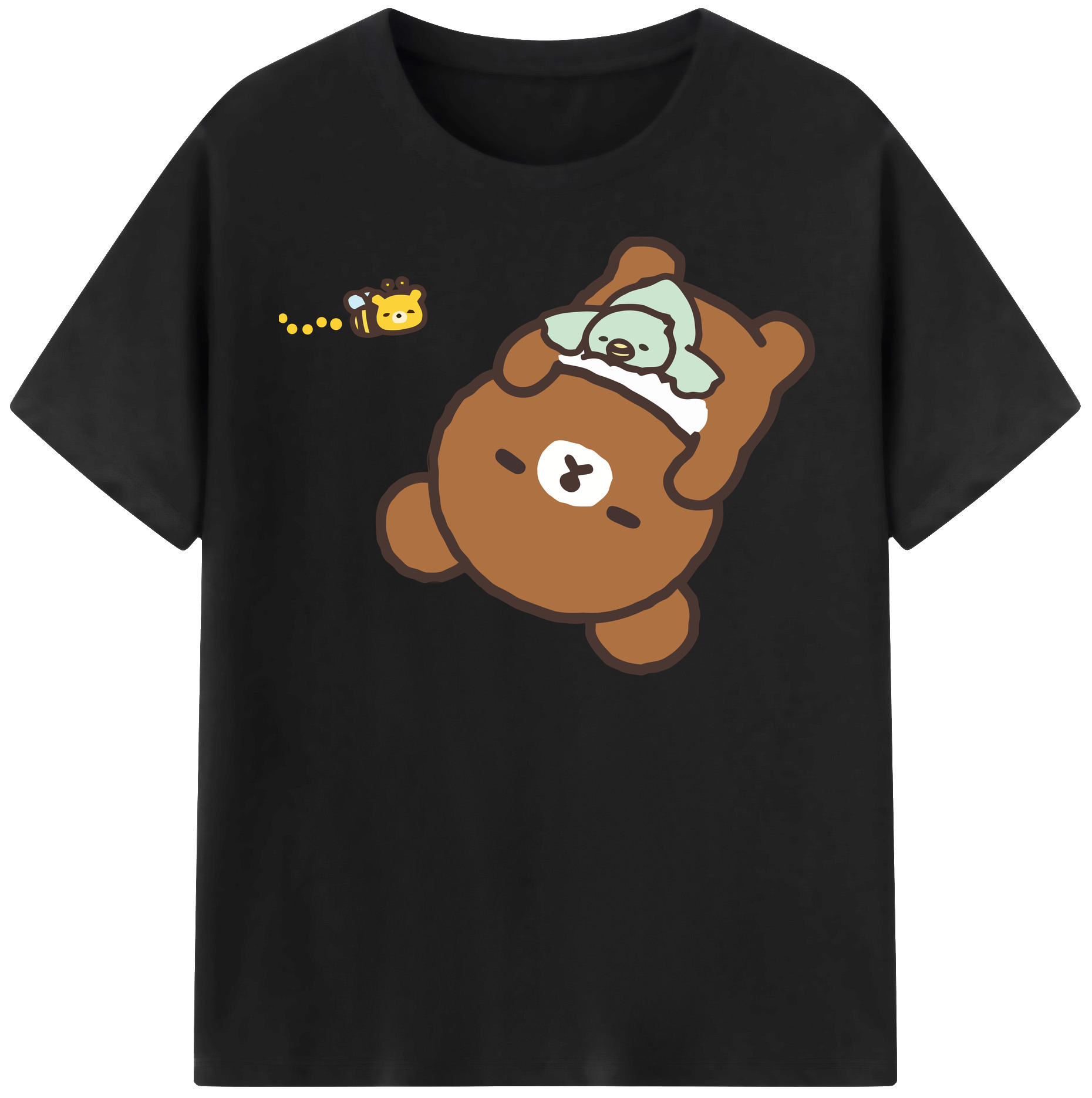 （画像用） リラックマ リラックマ キイロイトリ Rilakkuma Korilakkuma Kiiroitori 綿100％半袖Tシャツ（フロントプリント）