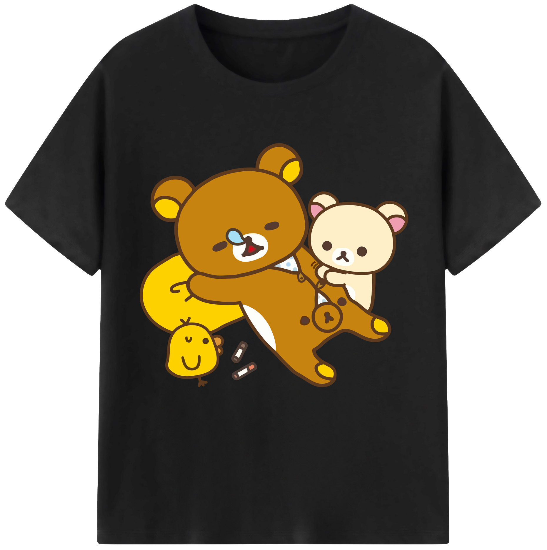 （画像用） リラックマ リラックマ キイロイトリ Rilakkuma Korilakkuma Kiiroitori 綿100％半袖Tシャツ（フロントプリント）
