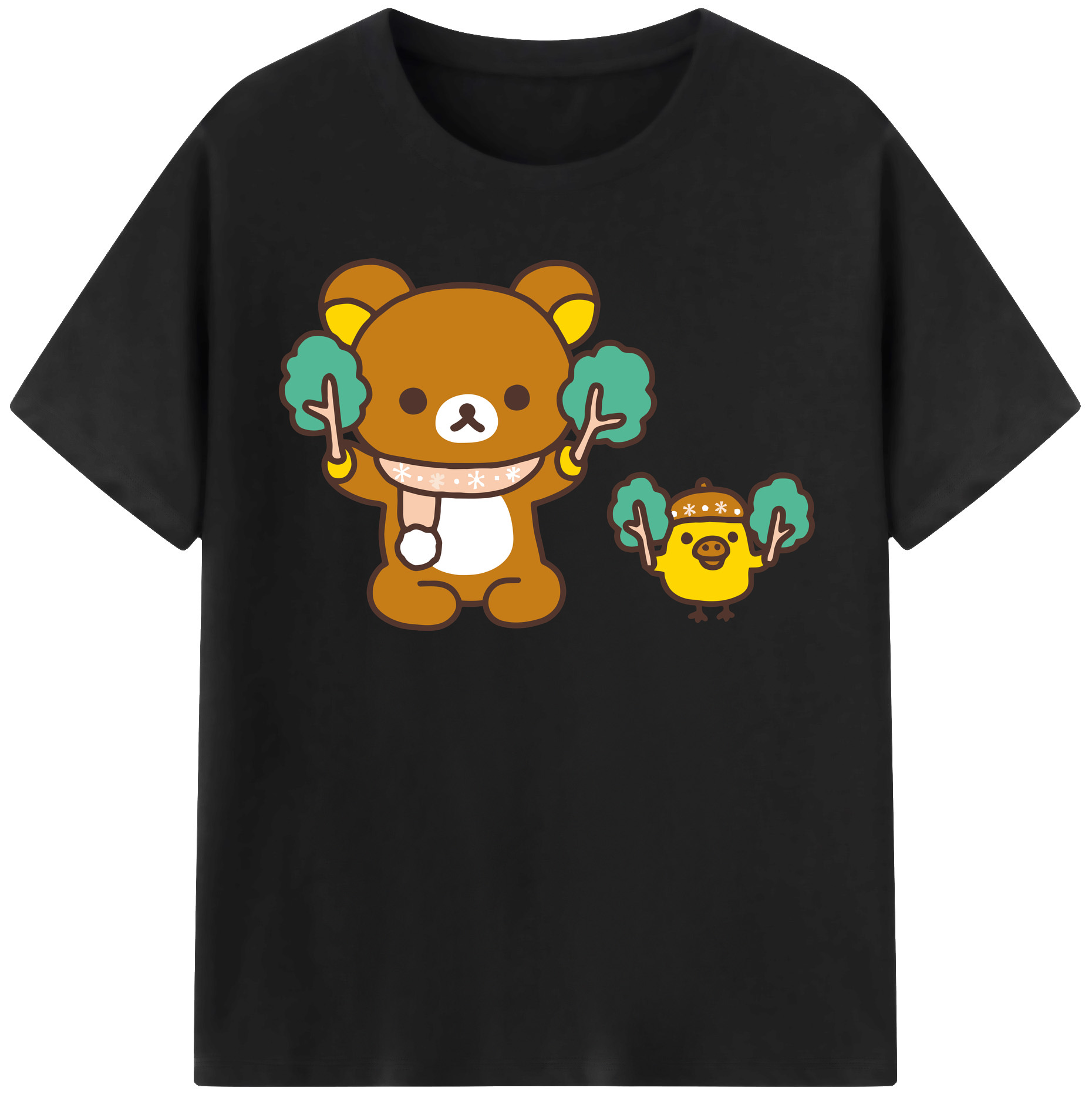 （画像用） リラックマ リラックマ キイロイトリ Rilakkuma Korilakkuma Kiiroitori 綿100％半袖Tシャツ（フロントプリント）