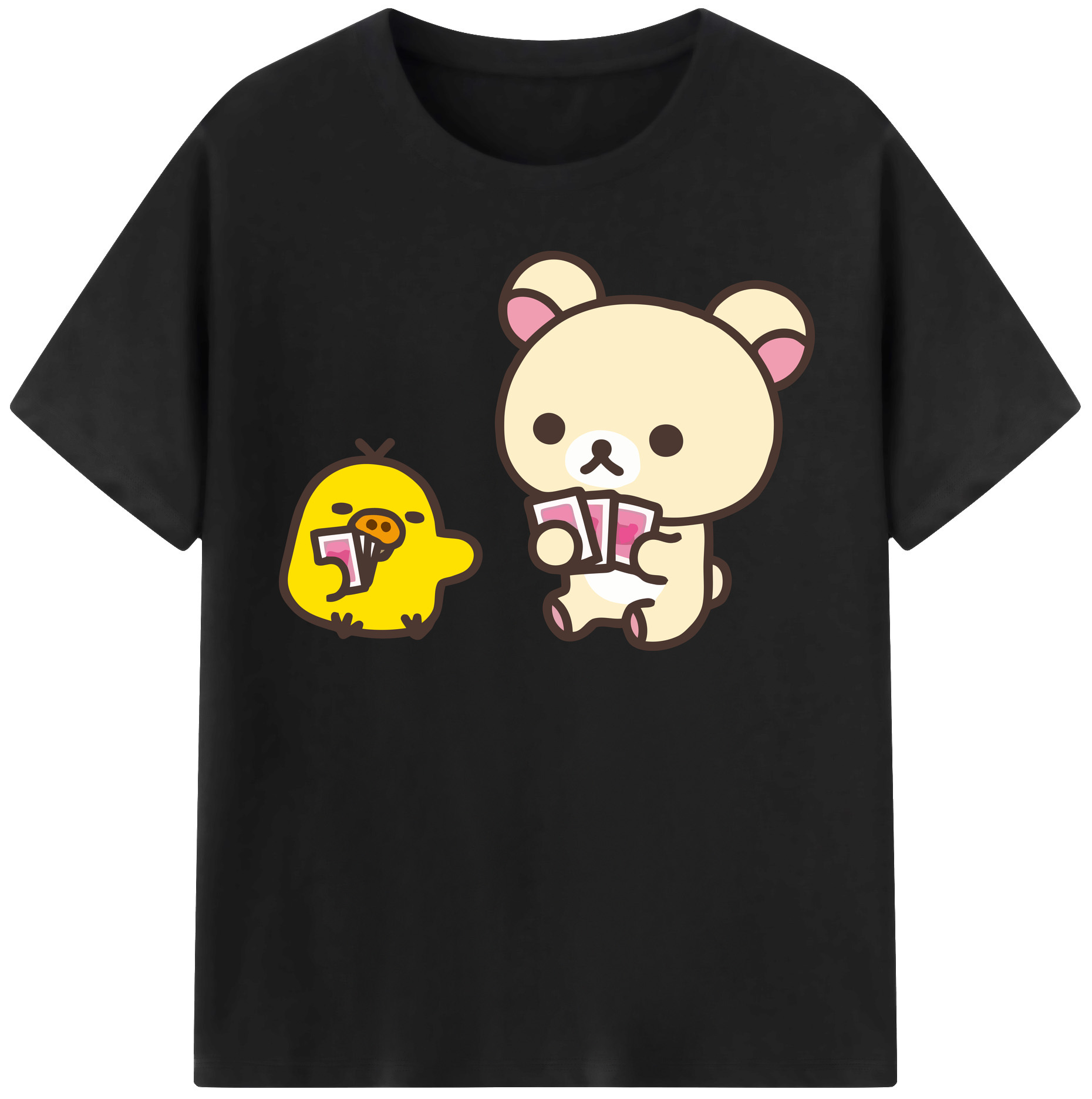（画像用） リラックマ リラックマ キイロイトリ Rilakkuma Korilakkuma Kiiroitori 綿100％半袖Tシャツ（フロントプリント）