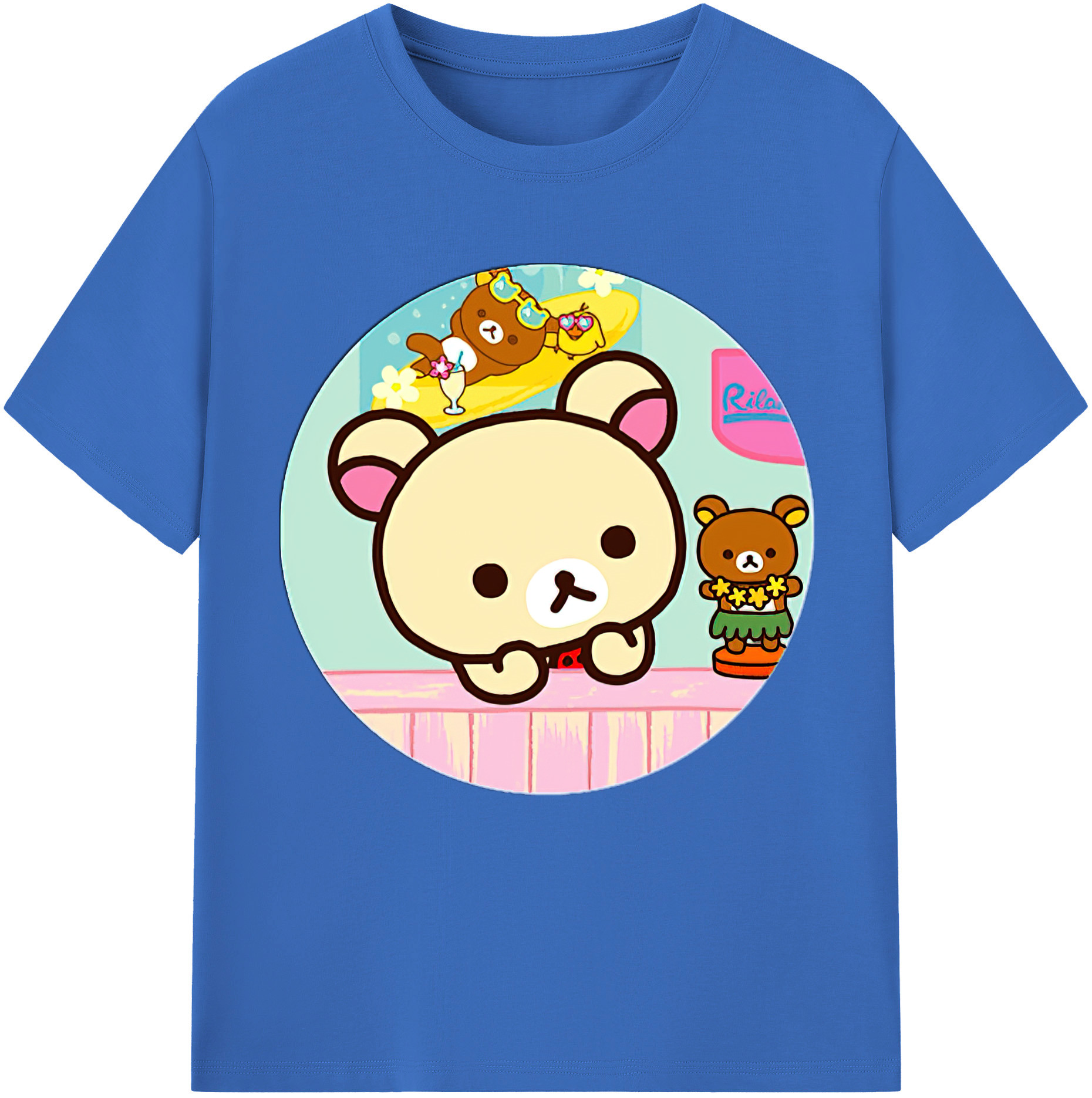 （画像用） リラックマ リラックマ キイロイトリ Rilakkuma Korilakkuma Kiiroitori 綿100％半袖Tシャツ（フロントプリント）