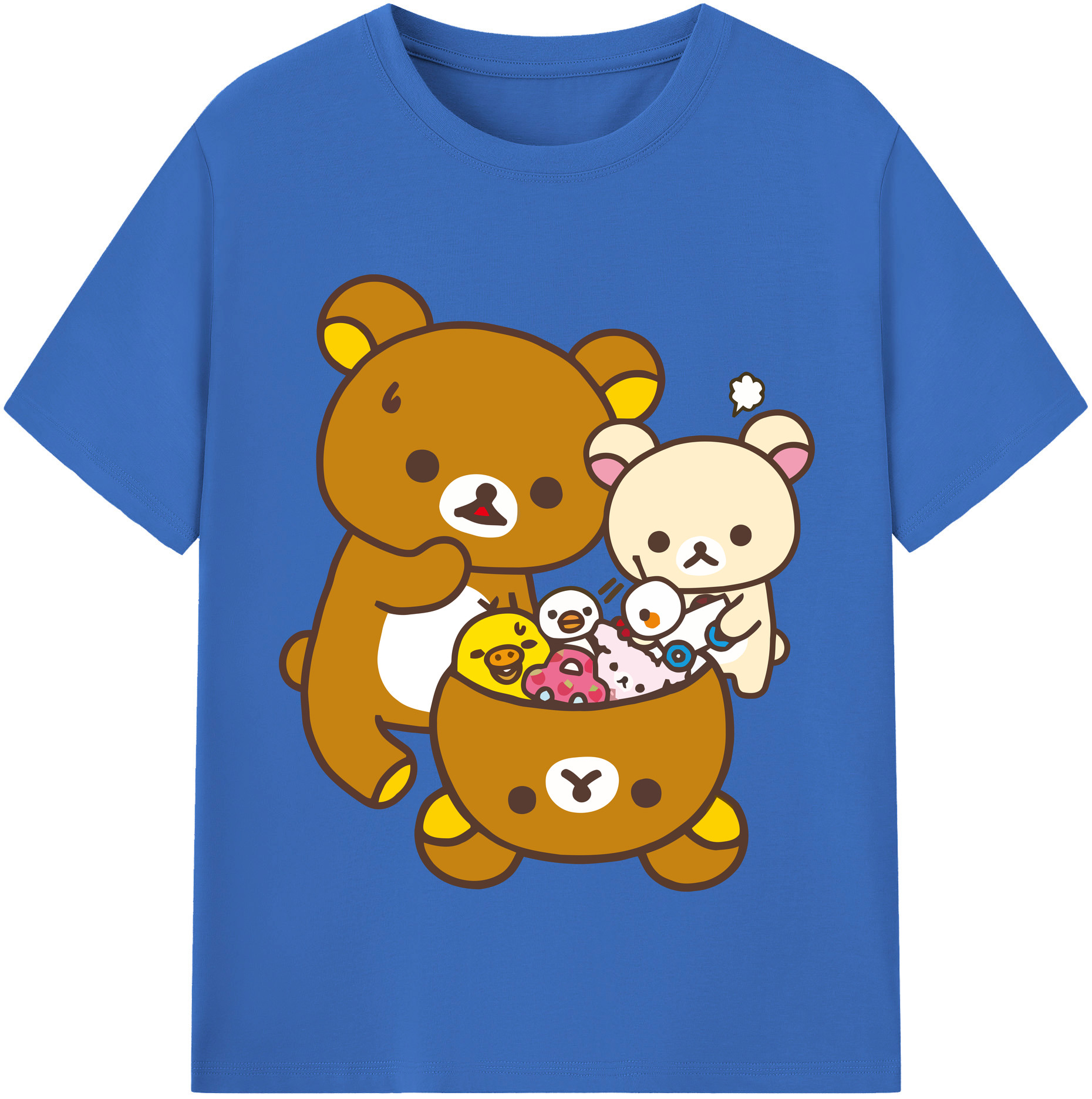（画像用） リラックマ リラックマ キイロイトリ Rilakkuma Korilakkuma Kiiroitori 綿100％半袖Tシャツ（フロントプリント）