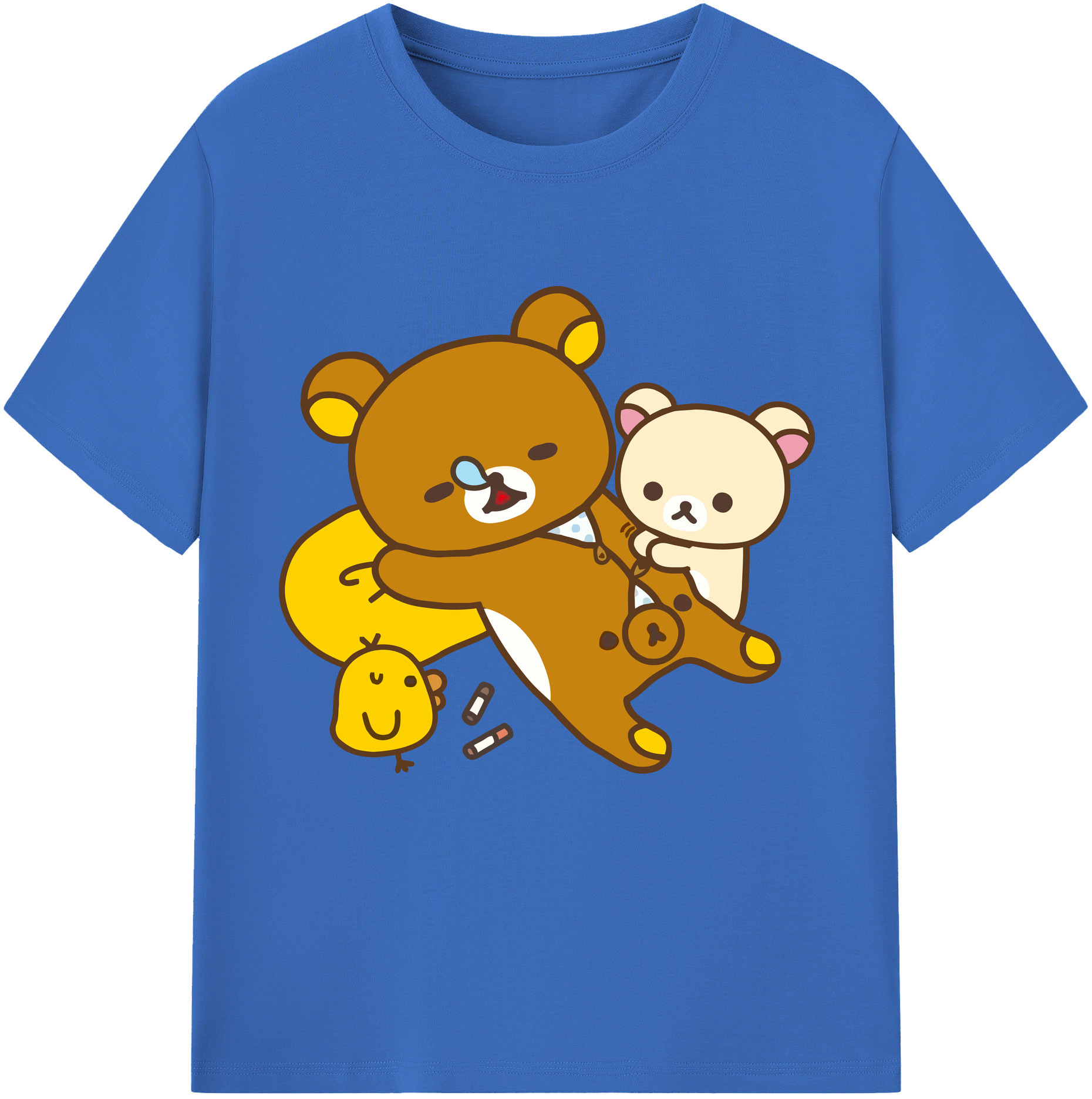 （画像用） リラックマ リラックマ キイロイトリ Rilakkuma Korilakkuma Kiiroitori 綿100％半袖Tシャツ（フロントプリント）