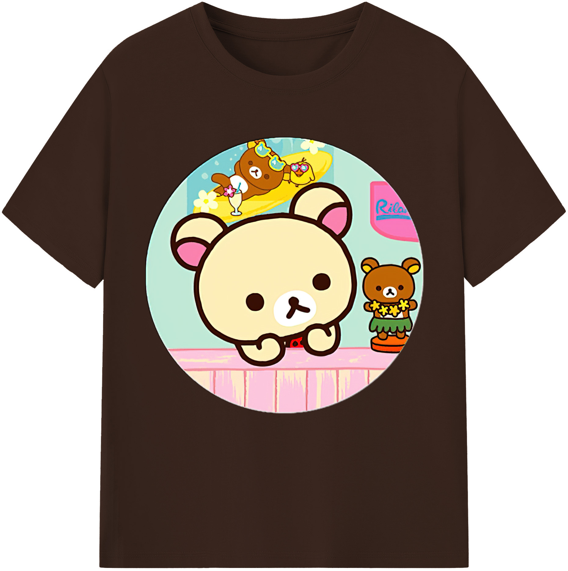 （画像用） リラックマ リラックマ キイロイトリ Rilakkuma Korilakkuma Kiiroitori 綿100％半袖Tシャツ（フロントプリント）