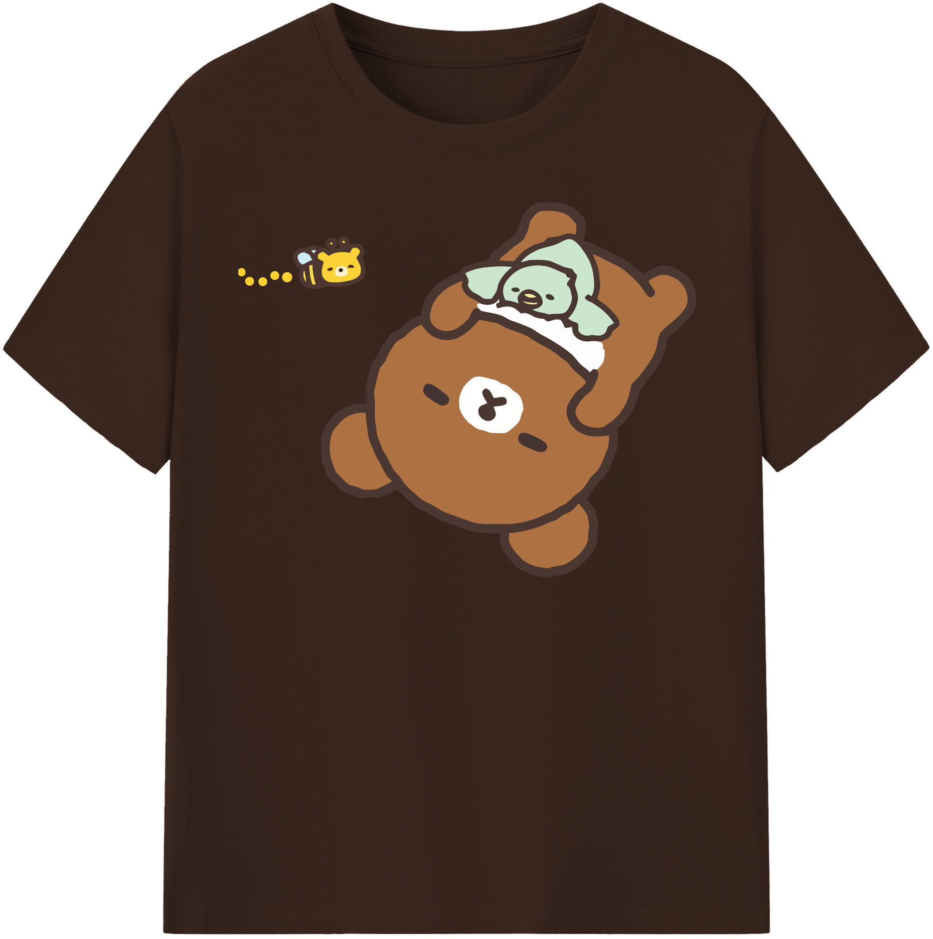 （画像用） リラックマ リラックマ キイロイトリ Rilakkuma Korilakkuma Kiiroitori 綿100％半袖Tシャツ（フロントプリント）