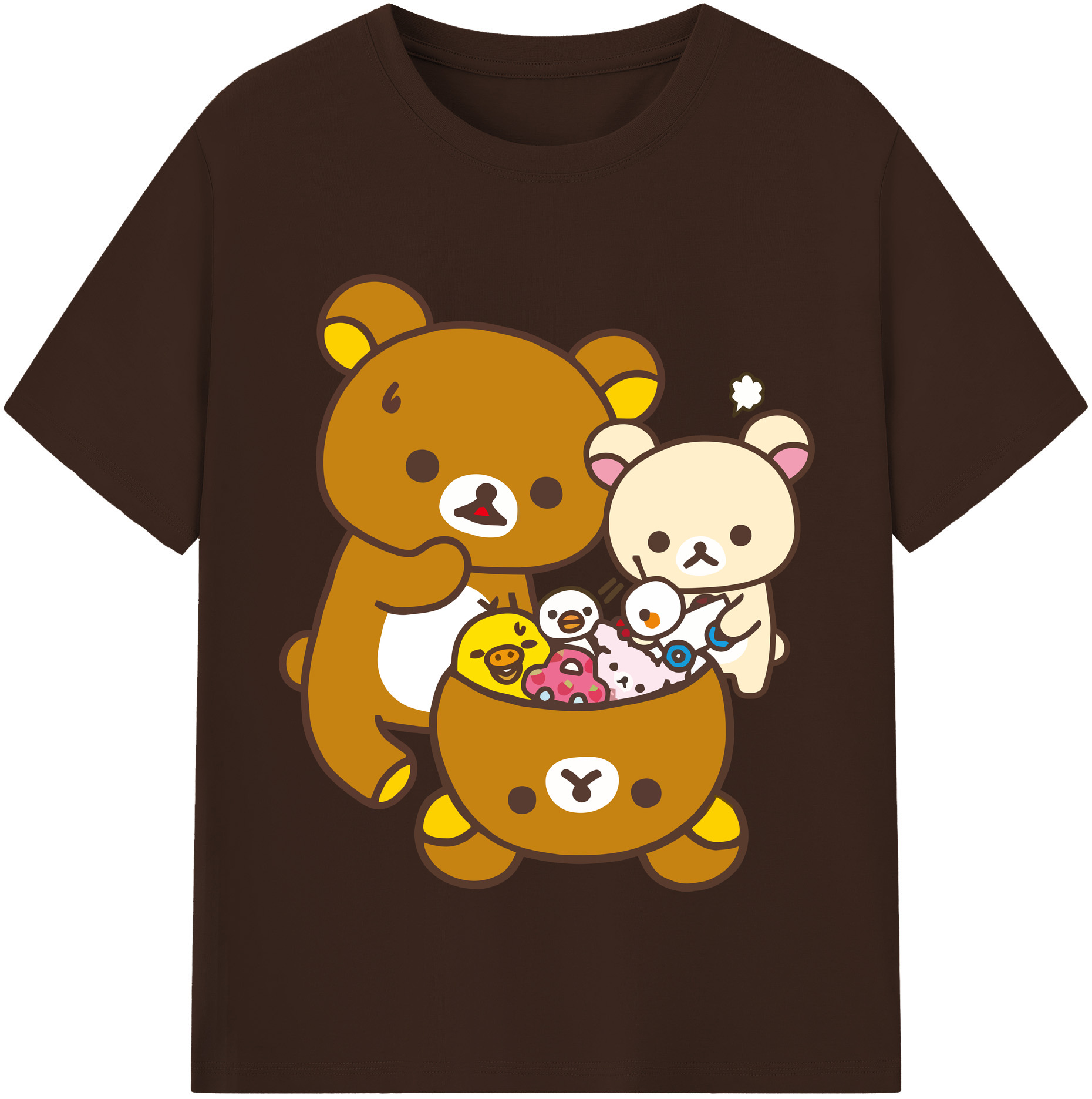 （画像用） リラックマ リラックマ キイロイトリ Rilakkuma Korilakkuma Kiiroitori 綿100％半袖Tシャツ（フロントプリント）
