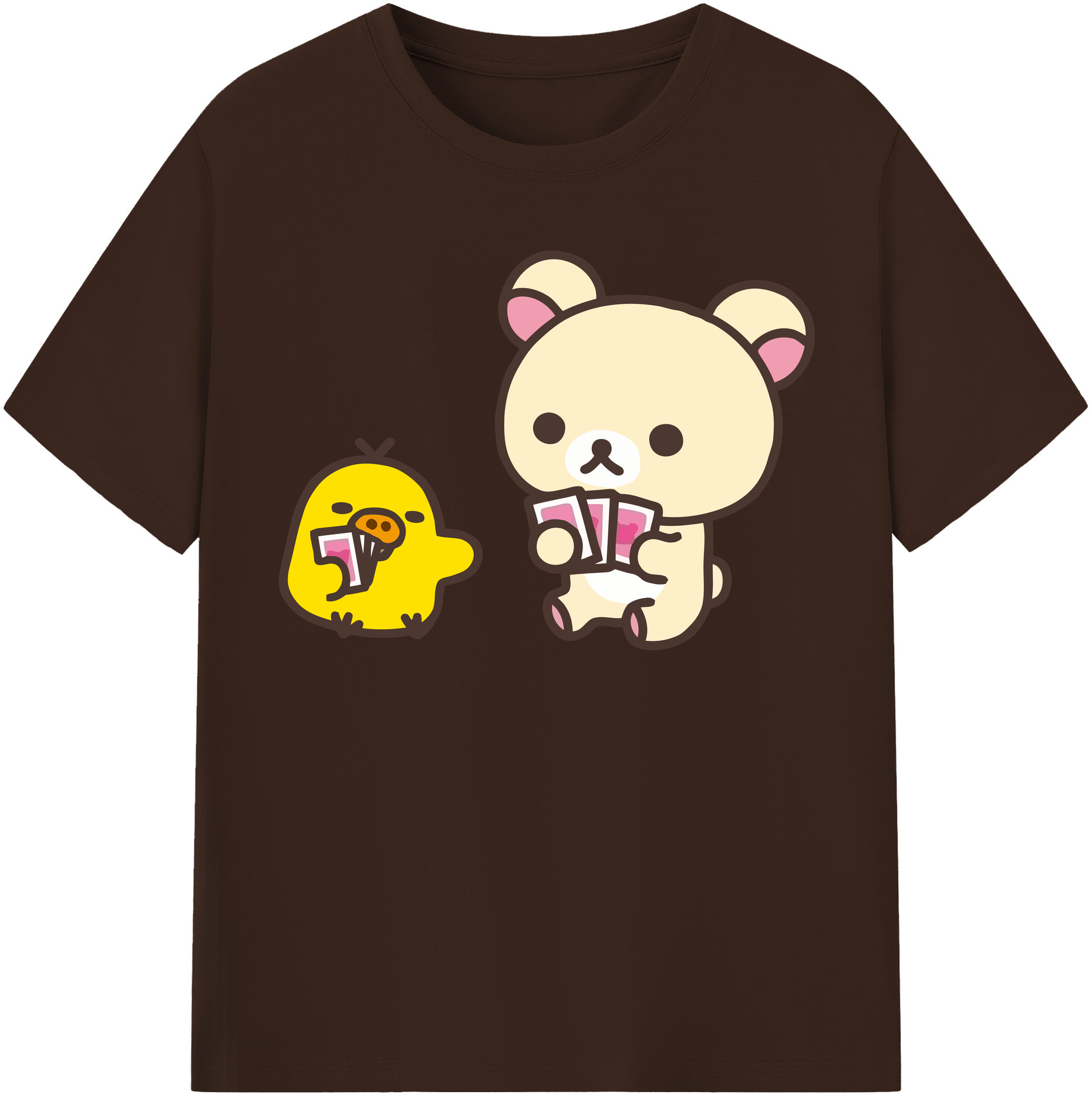 （画像用） リラックマ リラックマ キイロイトリ Rilakkuma Korilakkuma Kiiroitori 綿100％半袖Tシャツ（フロントプリント）